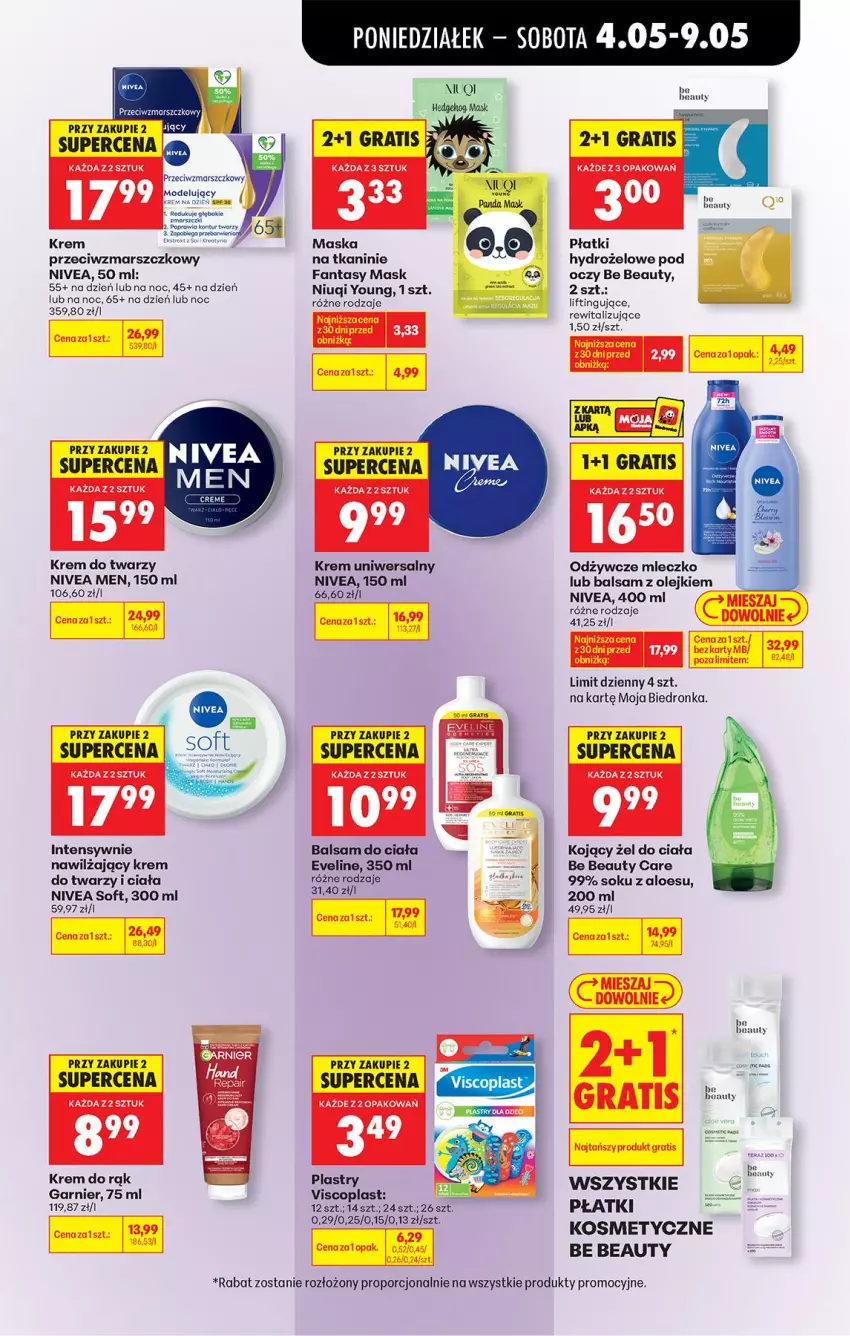 Gazetka promocyjna Biedronka - Od Poniedziałku - ważna 04.05 do 09.05.2026 - strona 63 - produkty: Balsam do ciała, Be Be, Eveline, Fa, Fanta, Garnier, Gra, Koc, Krem do rąk, Krem do twarzy, Krem uniwersalny, Mars, Maska, Mleczko, Niuqi, Nivea, Nivea Men, Olej, Por, Sok, Viscoplast