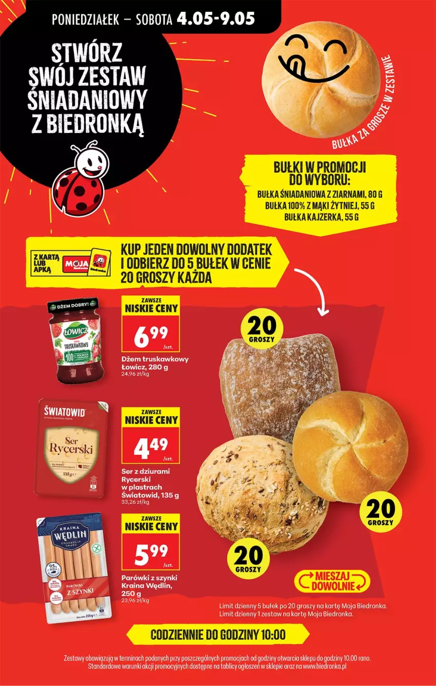 Gazetka promocyjna Biedronka - Od Poniedziałku - ważna 04.05 do 09.05.2026 - strona 76 - produkty: Bułka, Danio, Dżem, Kajzerka, Parówki, Parówki z szynki, Ser, Ser z dziurami, Toyo