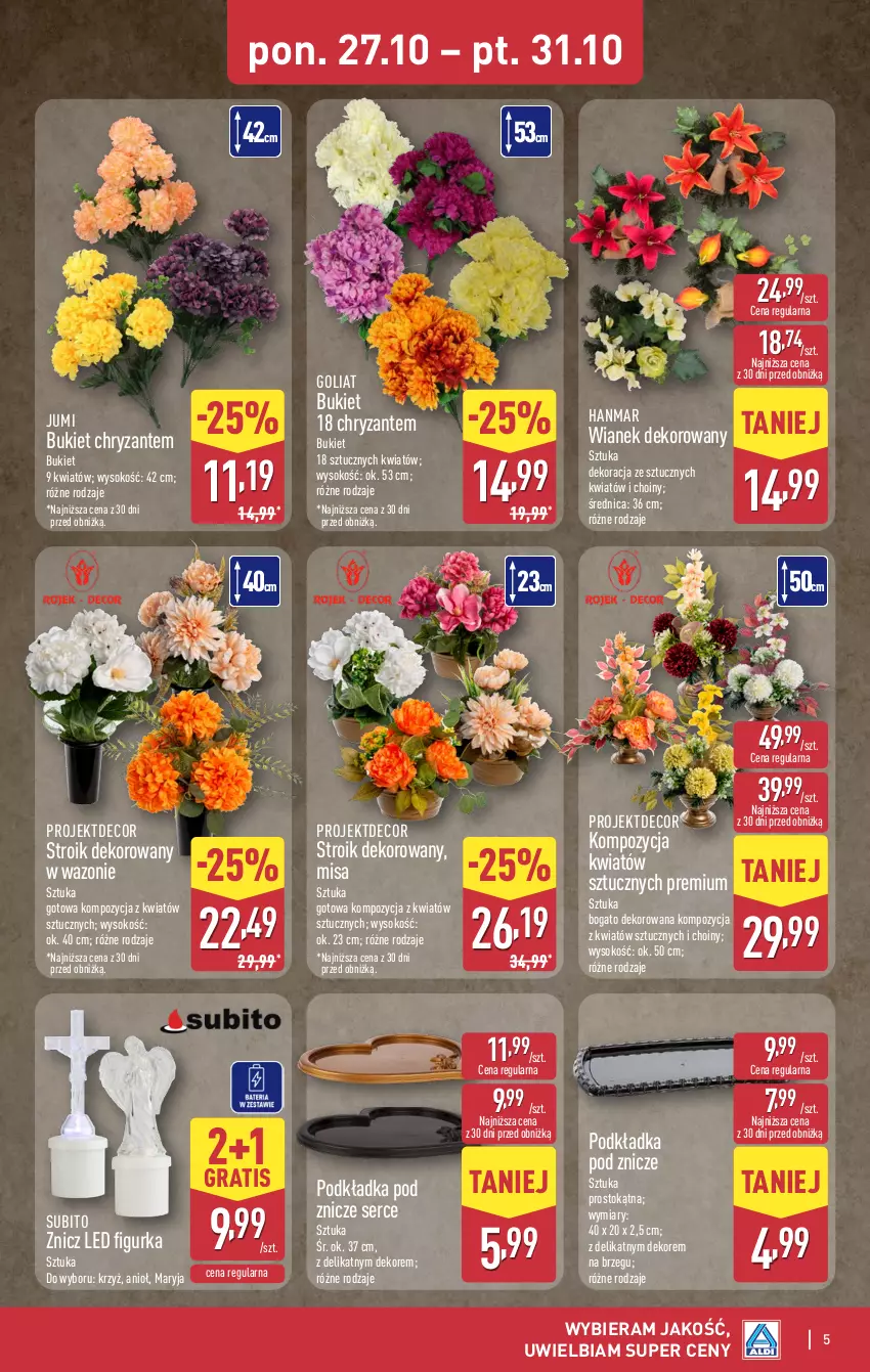 Gazetka promocyjna Aldi - Artykuły przemysłowe i tekstylia - ważna 27.10 do 30.10.2025 - strona 5 - produkty: Bukiet, Gra, Podkład, Podkładka, Podkładka pod znicz, Ser, Sok, Wazon, Znicz