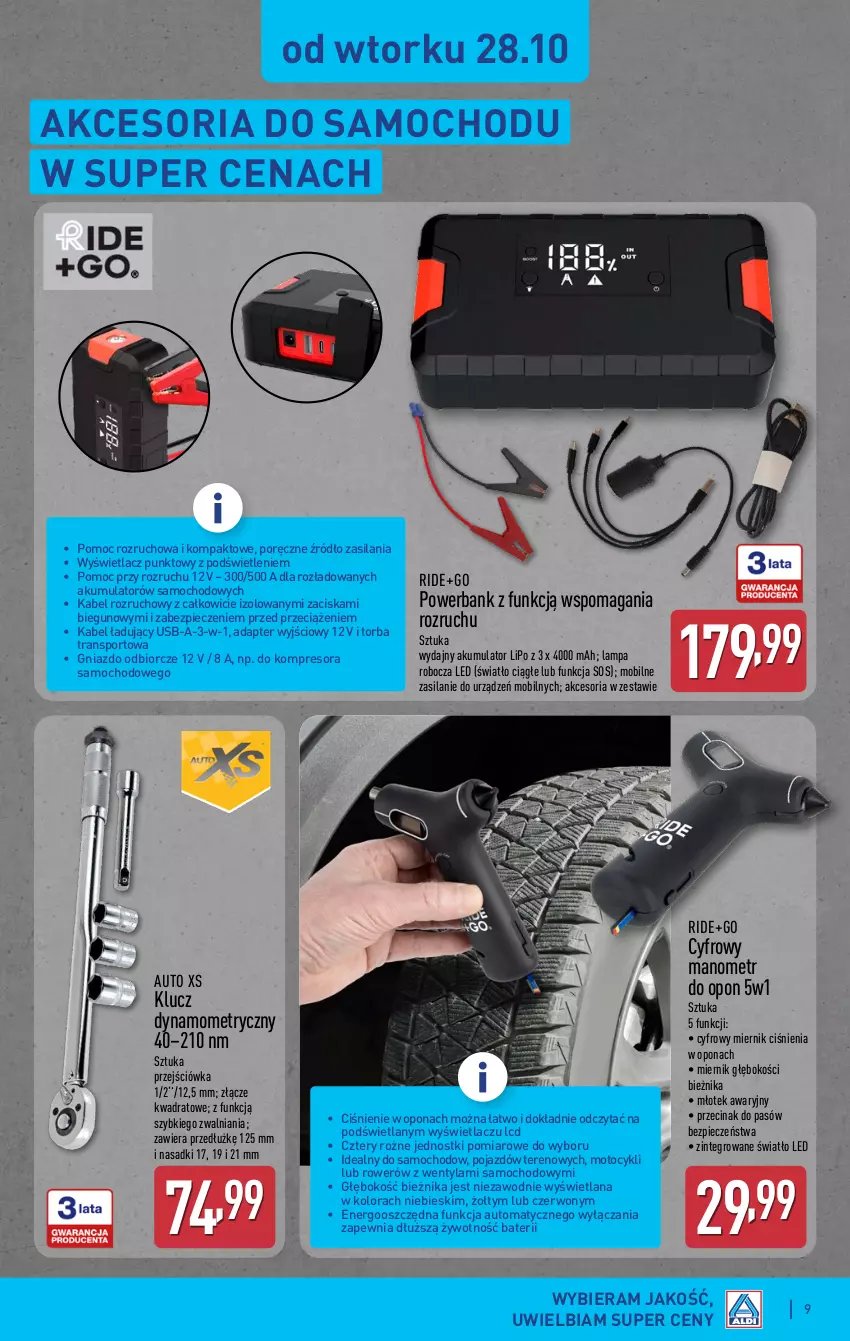 Gazetka promocyjna Aldi - Artykuły przemysłowe i tekstylia - ważna 27.10 do 30.10.2025 - strona 9 - produkty: Akumulator, Bieżnik, Kompresor, Lampa, Lampa robocza LED, LANA, Młot, Młotek, Mobil, Piec, Pojazd, Por, Powerbank, Rower, Silan, Sos, Sport, Torba, Tran