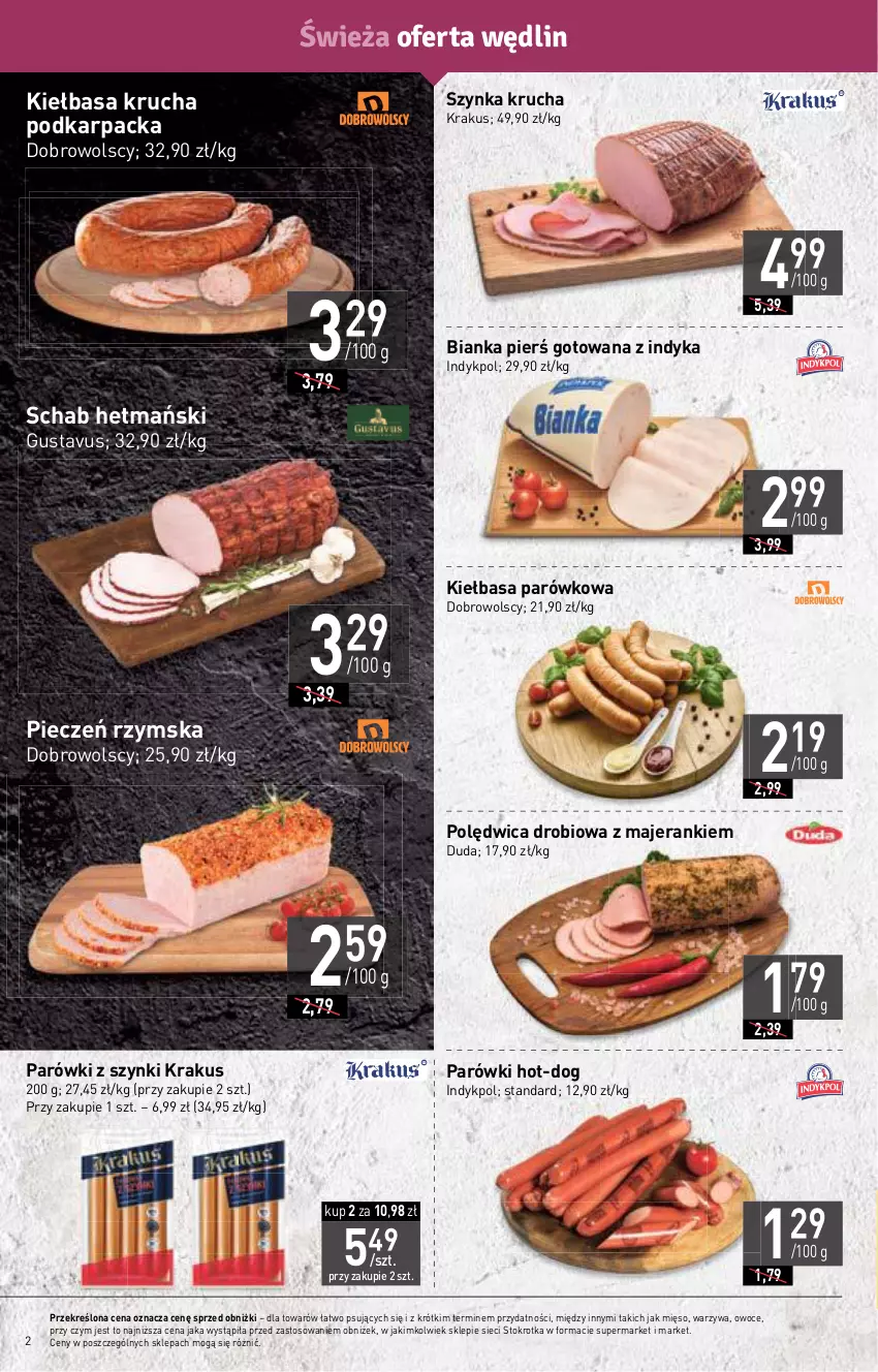 Gazetka promocyjna Stokrotka - Market - ważna 17.08 do 23.08.2023 - strona 2 - produkty: Bianka, Duda, Karp, Kiełbasa, Kiełbasa krucha, Krakus, Mięso, Owoce, Parówki, Parówki z szynki, Piec, Pieczeń rzymska, Polędwica, Szynka, Warzywa