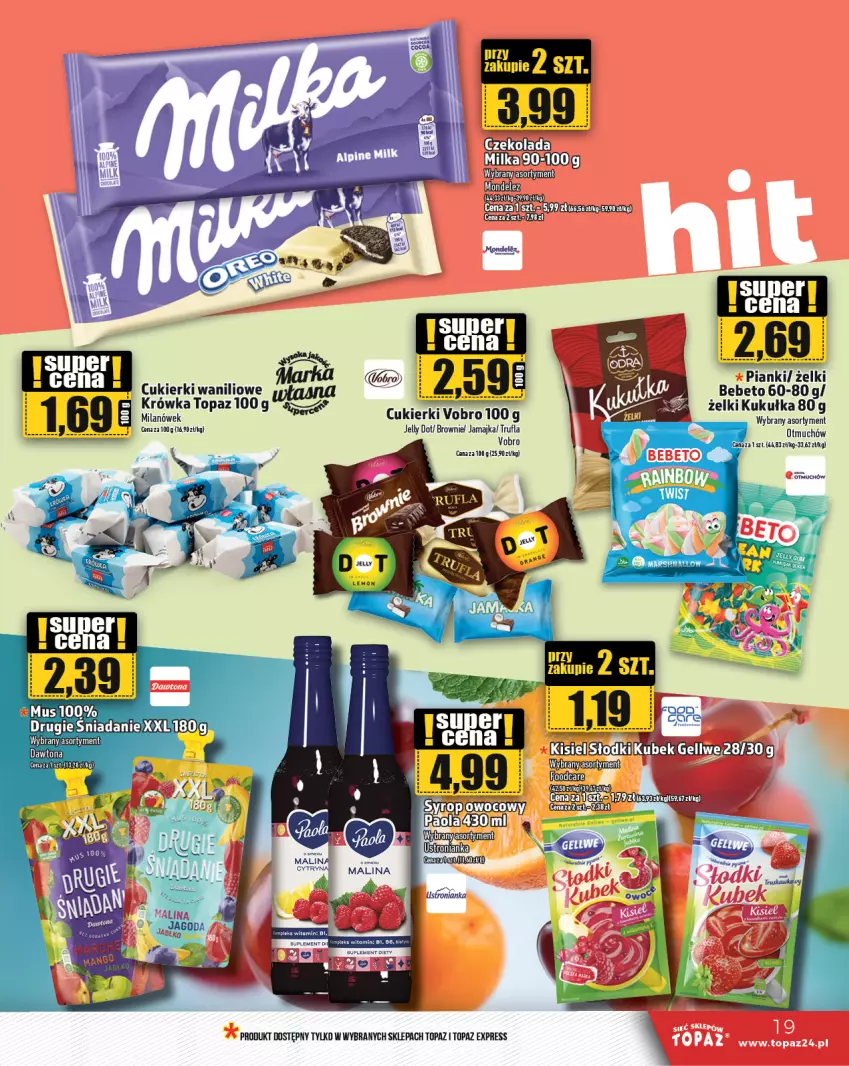 Gazetka promocyjna Topaz - Gazetka - ważna 09.01 do 15.01.2025 - strona 19 - produkty: Brownie, Cukier, Cukierki, Czekolada, Kubek, Milka, Moda, Mus, Top