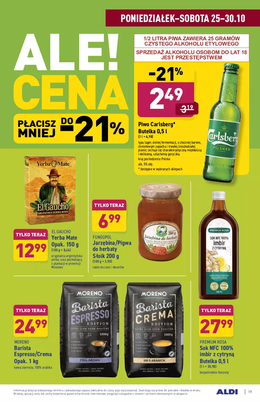 Gazetka promocyjna Aldi - ważna 25.10 do 30.10.2021 - strona 19 - produkty: Carlsberg, Deser, Gin, Gra, Imbir, Kawa, Kawa ziarnista, Piwa, Piwo, Ser, Sok, Tera