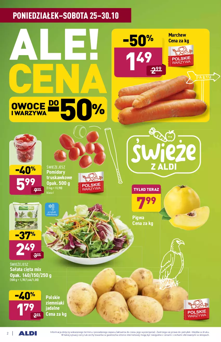 Gazetka promocyjna Aldi - ważna 25.10 do 30.10.2021 - strona 2 - produkty: Owoce, Pomidory, Sałat, Tera, Warzywa, Ziemniaki