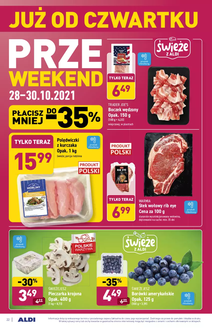 Gazetka promocyjna Aldi - ważna 25.10 do 30.10.2021 - strona 22 - produkty: Boczek, Kurczak, Piec, Pieczarka, Polędwiczki z kurczaka, Por, Stek, Stek wołowy, Tera, Wołowina