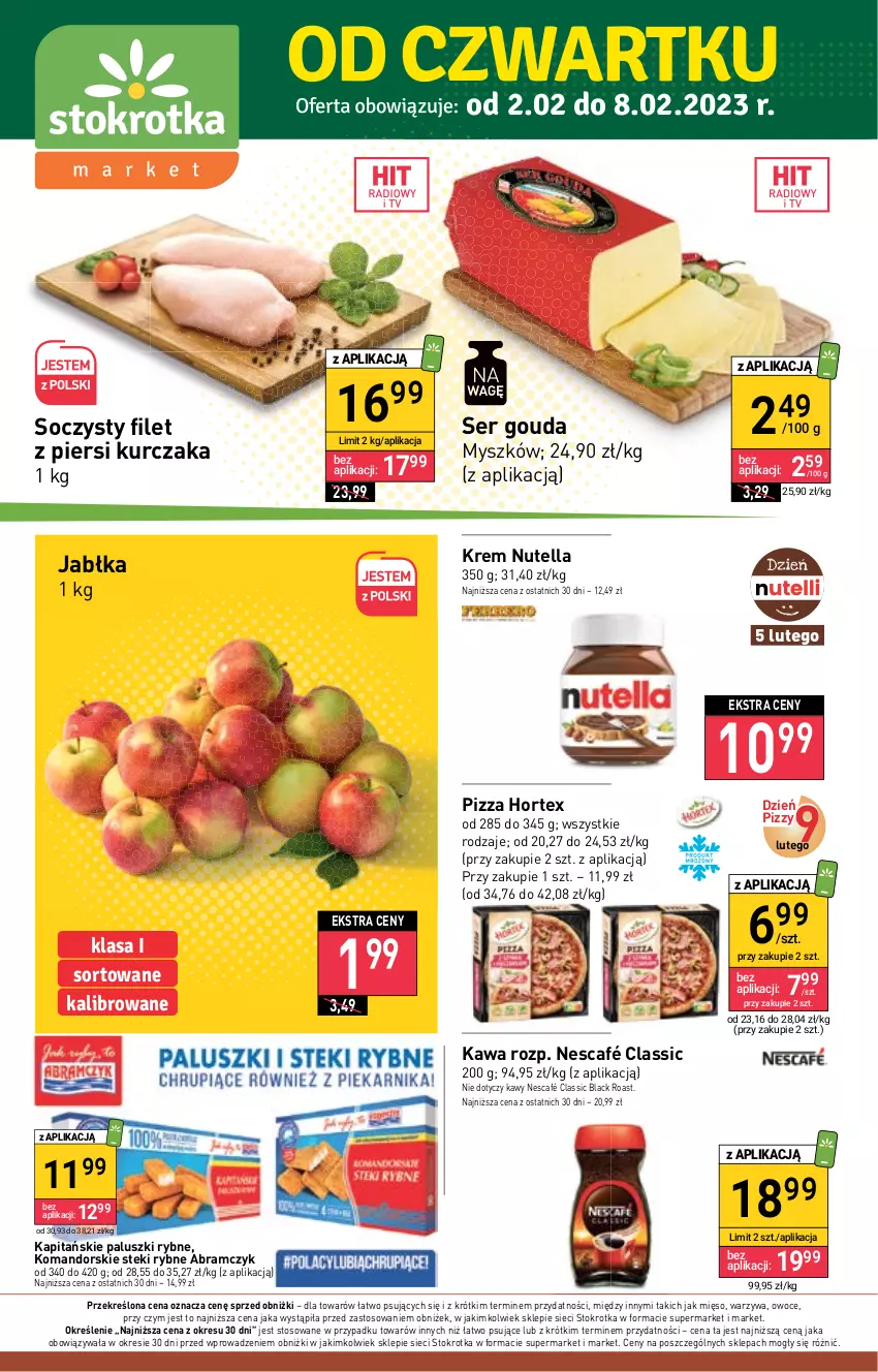 Gazetka promocyjna Stokrotka - Market - ważna 02.02 do 08.02.2023 - strona 1 - produkty: Filet z piersi kurczaka, Gouda, Hortex, Jabłka, Kawa, Kurczak, Lack, Mięso, Mysz, Nescafé, Nutella, Owoce, Paluszki rybne, Pizza, Ser, Stek, Warzywa