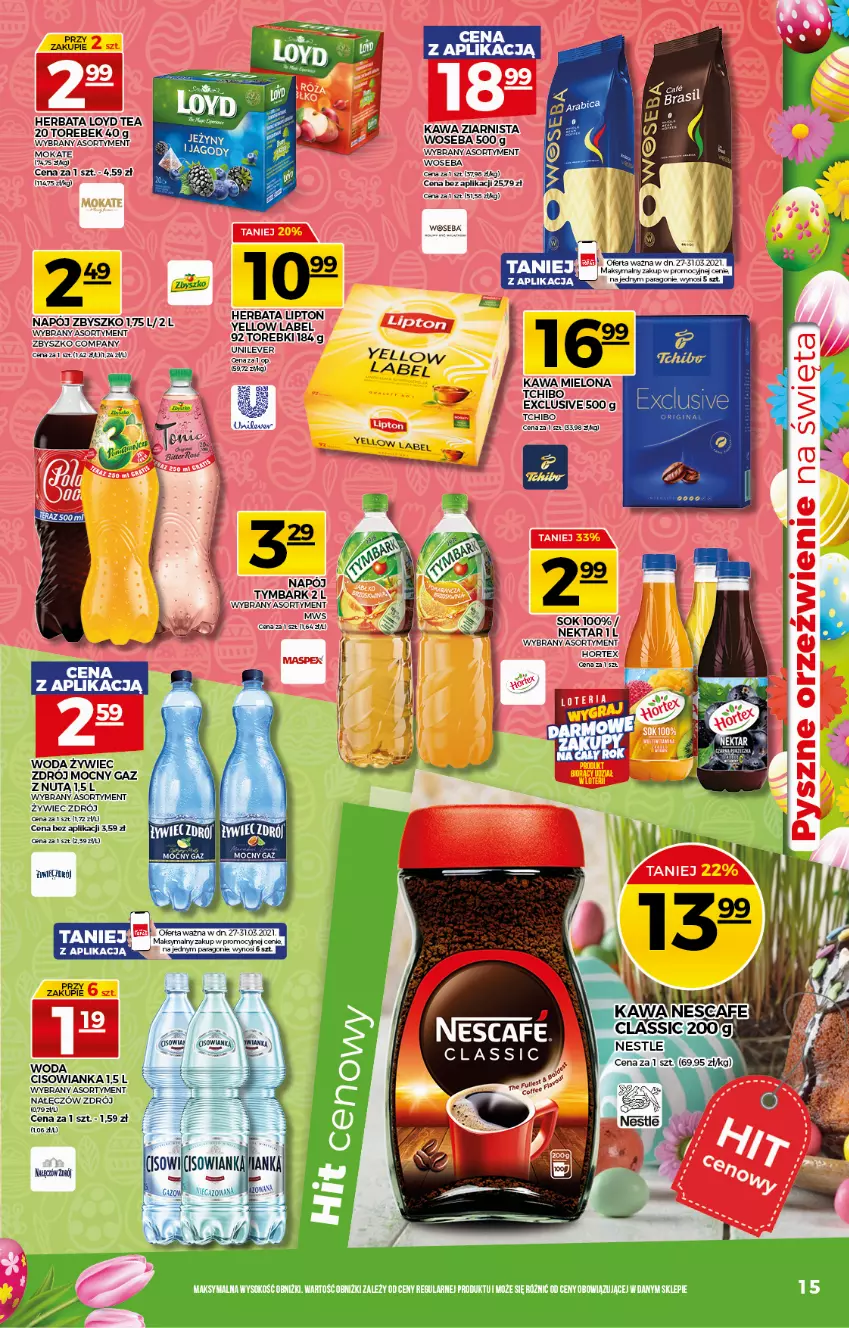 Gazetka promocyjna Topaz - Gazetka - ważna 25.03 do 31.03.2021 - strona 15 - produkty: Cisowianka, Herbata, Kawa, Kawa mielona, Loyd, Napój, Sok, Tchibo, Tymbark, Woda, Woseba