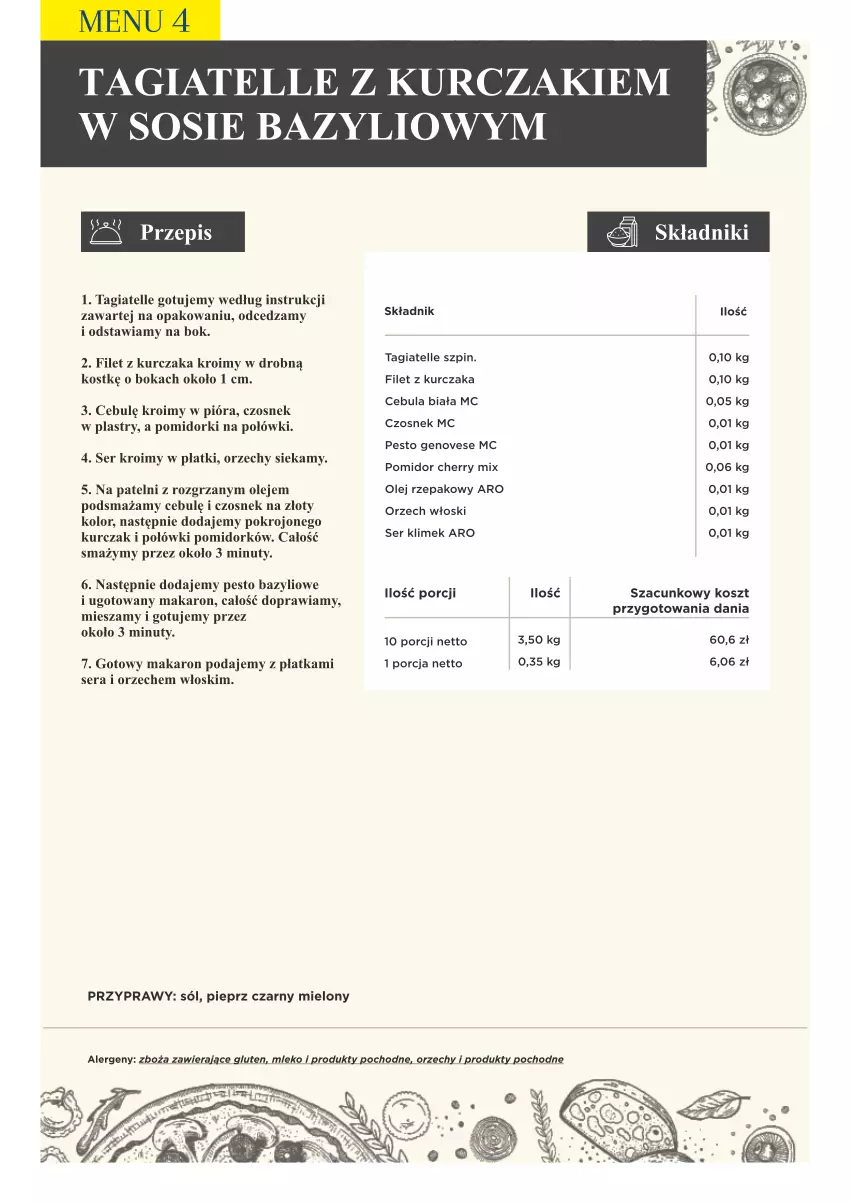 Gazetka promocyjna Makro - [Oferta specjalna] PrzyGOTUJ apetyczne menu! - ważna 01.03 do 31.03.2022 - strona 50 - produkty: Bazyl, Cebula, Cebula biała, Czosnek, Kosz, Kurczak, Makaron, Mleko, Nuty, Olej, Olej rzepakowy, Pesto, Pieprz, Pomidorki, Por, Przyprawy, Ser, Sól, Sos