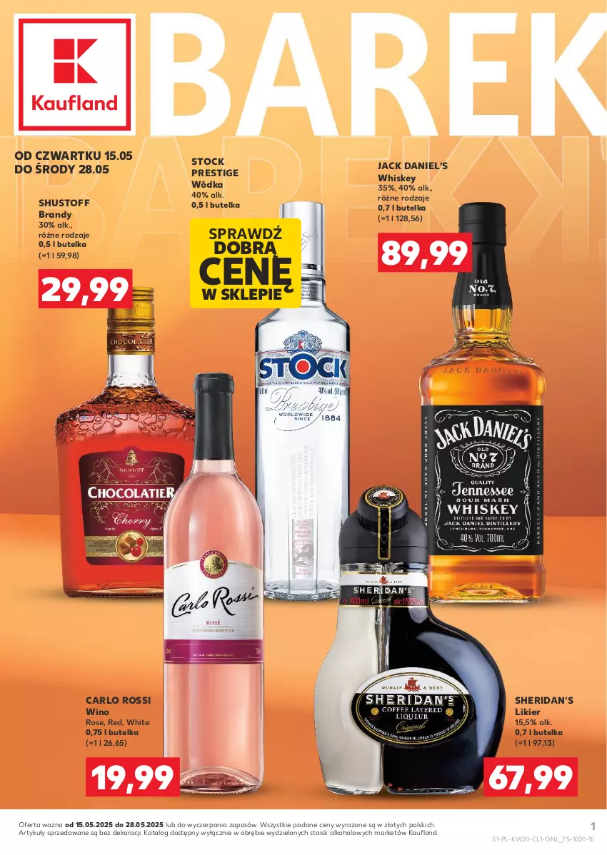 Gazetka promocyjna Kaufland - Barek Kauflandu - ważna 15.05 do 28.05.2025 - strona 1 - produkty: Brandy, Carlo Rossi, Likier, Stock, Whiskey, Wino, Wódka