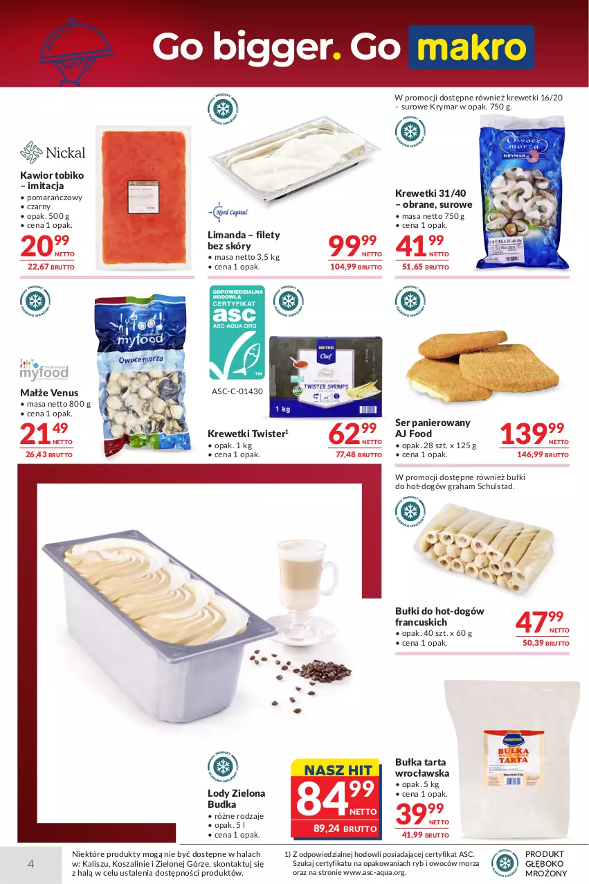 Gazetka promocyjna Makro - Oferta dla gastronomii - ważna 23.06 do 07.07.2026 - strona 4 - produkty: Bułka, Bułka tarta, Gra, Kawior, Kosz, Krewetki, Lody, Małże, Ser, Szal, Tarta, Venus, Zielona Budka