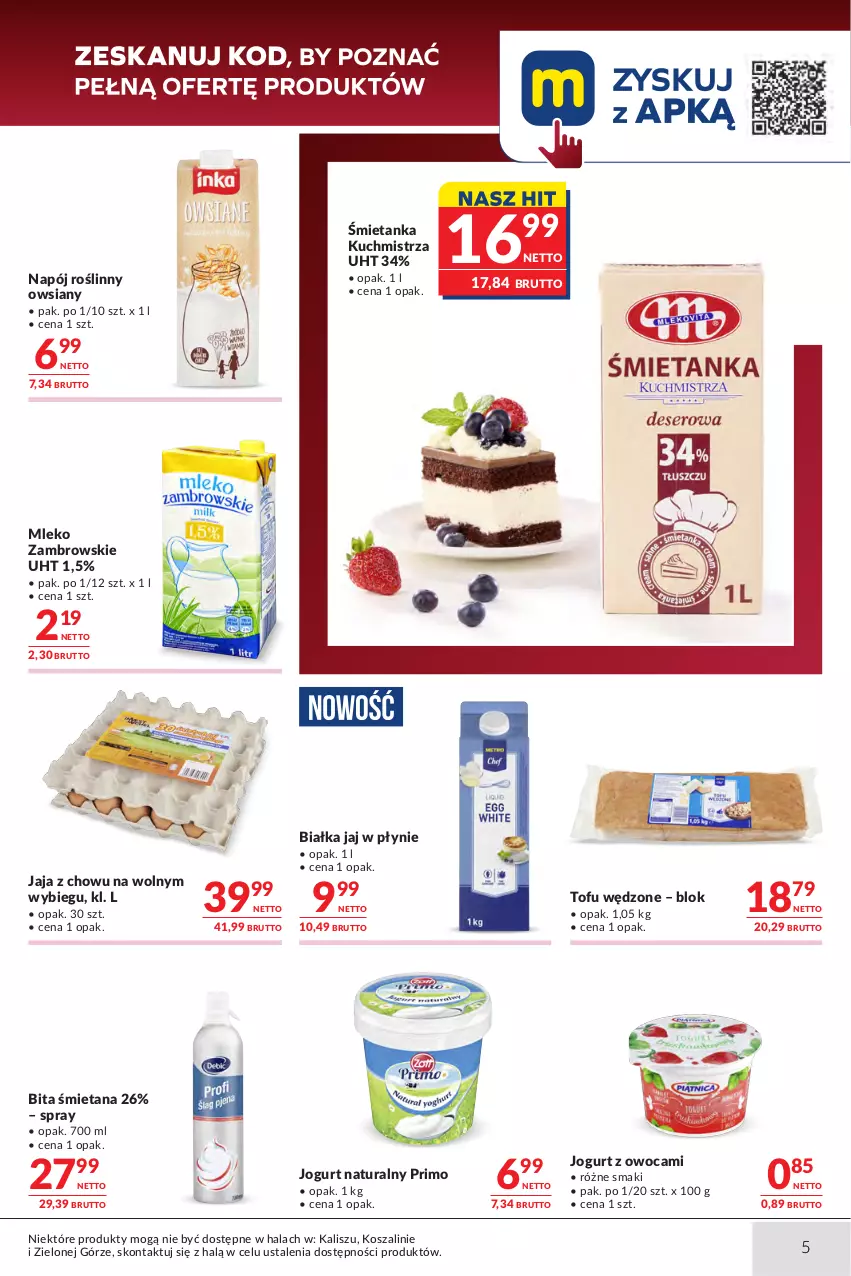 Gazetka promocyjna Makro - Oferta dla gastronomii - ważna 23.06 do 07.07.2026 - strona 5 - produkty: Jaja, Jogurt, Jogurt naturalny, Kosz, Mleko, Napój, Napój roślinny, O nas, Szal, Tofu