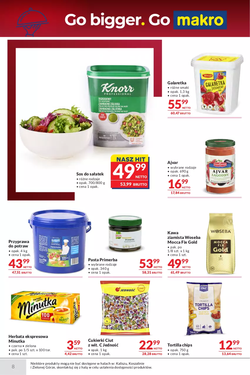Gazetka promocyjna Makro - Oferta dla gastronomii - ważna 23.06 do 07.07.2026 - strona 8 - produkty: Cukier, Cukierki, Gala, Galaretka, Herbata, Kawa, Kawa ziarnista, Kosz, Mocca Fix Gold, Przyprawa do potraw, Sałat, Sos, Sos do sałatek, Szal, Tortilla, Tortilla Chips, Woseba
