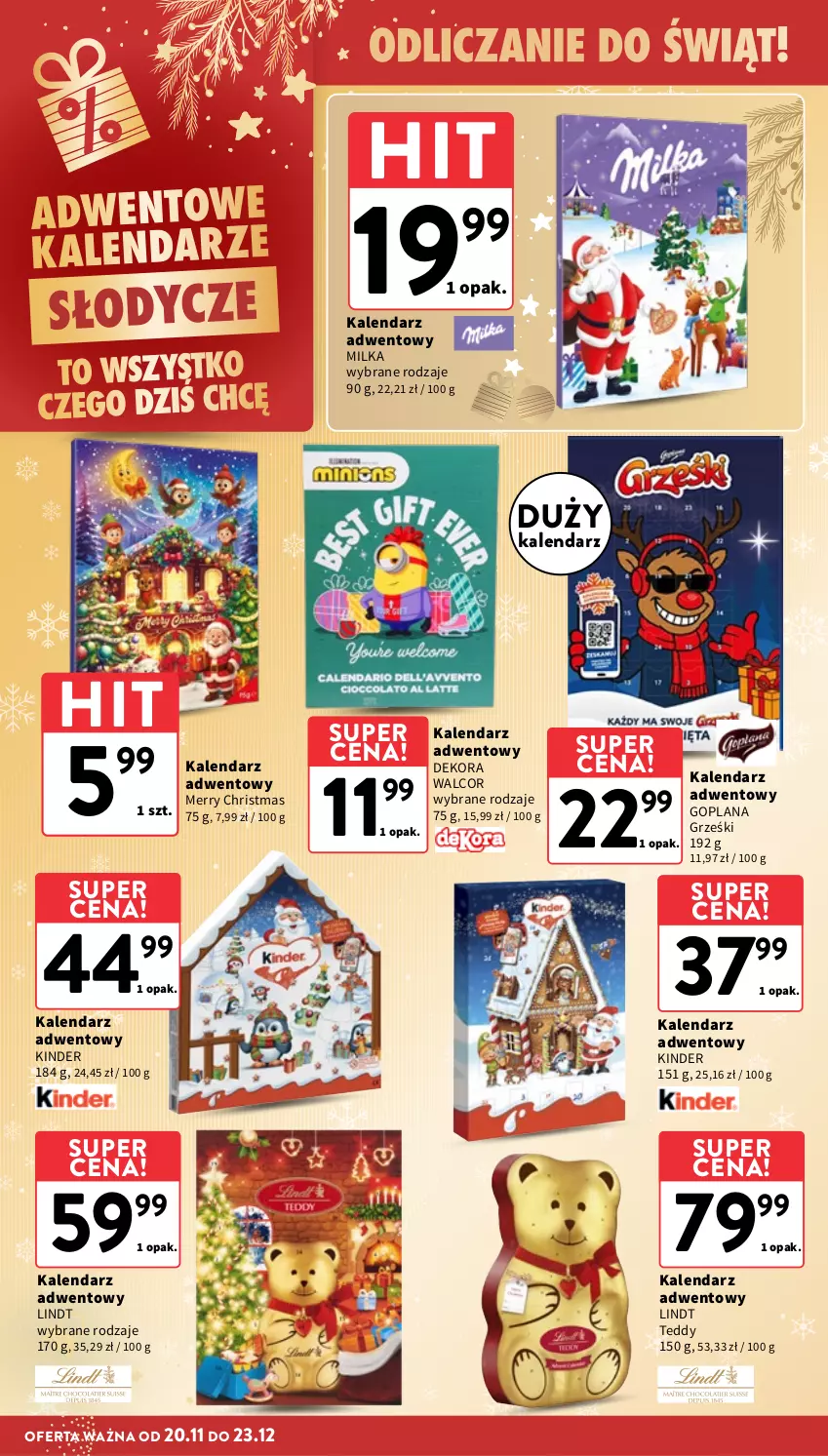 Gazetka promocyjna Intermarche - Gazetka promocyjna - ważna 20.11 do 26.11.2025 - strona 10 - produkty: Goplana, Grześki, Kalendarz, Kalendarz adwentowy, Kinder, LANA, Lindt, Milka