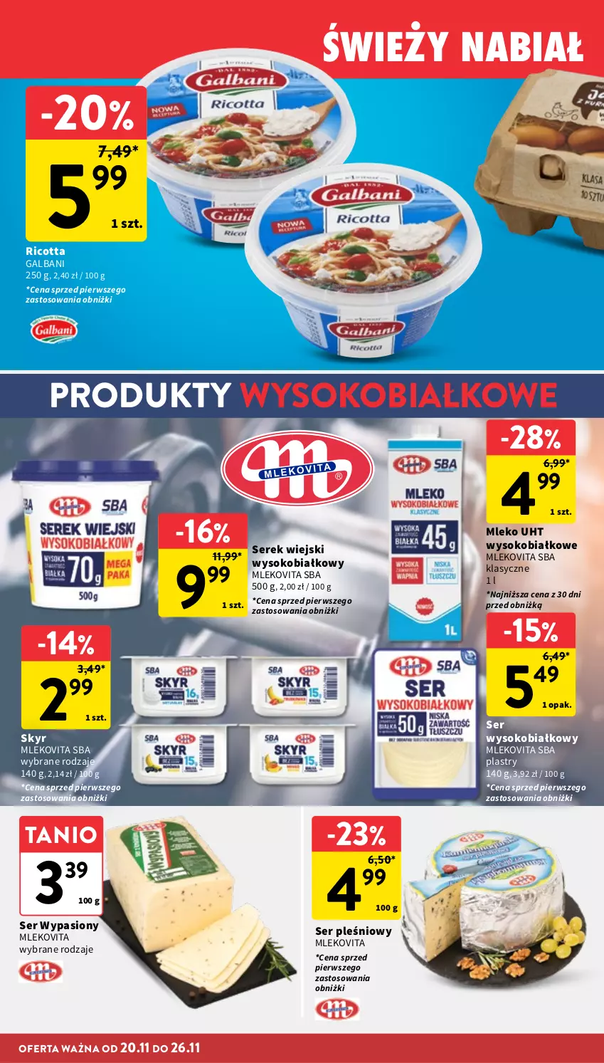 Gazetka promocyjna Intermarche - Gazetka promocyjna - ważna 20.11 do 26.11.2025 - strona 26 - produkty: Galbani, Mleko, Mlekovita, Ricotta, Ser, Ser pleśniowy, Serek, Serek wiejski, Sok