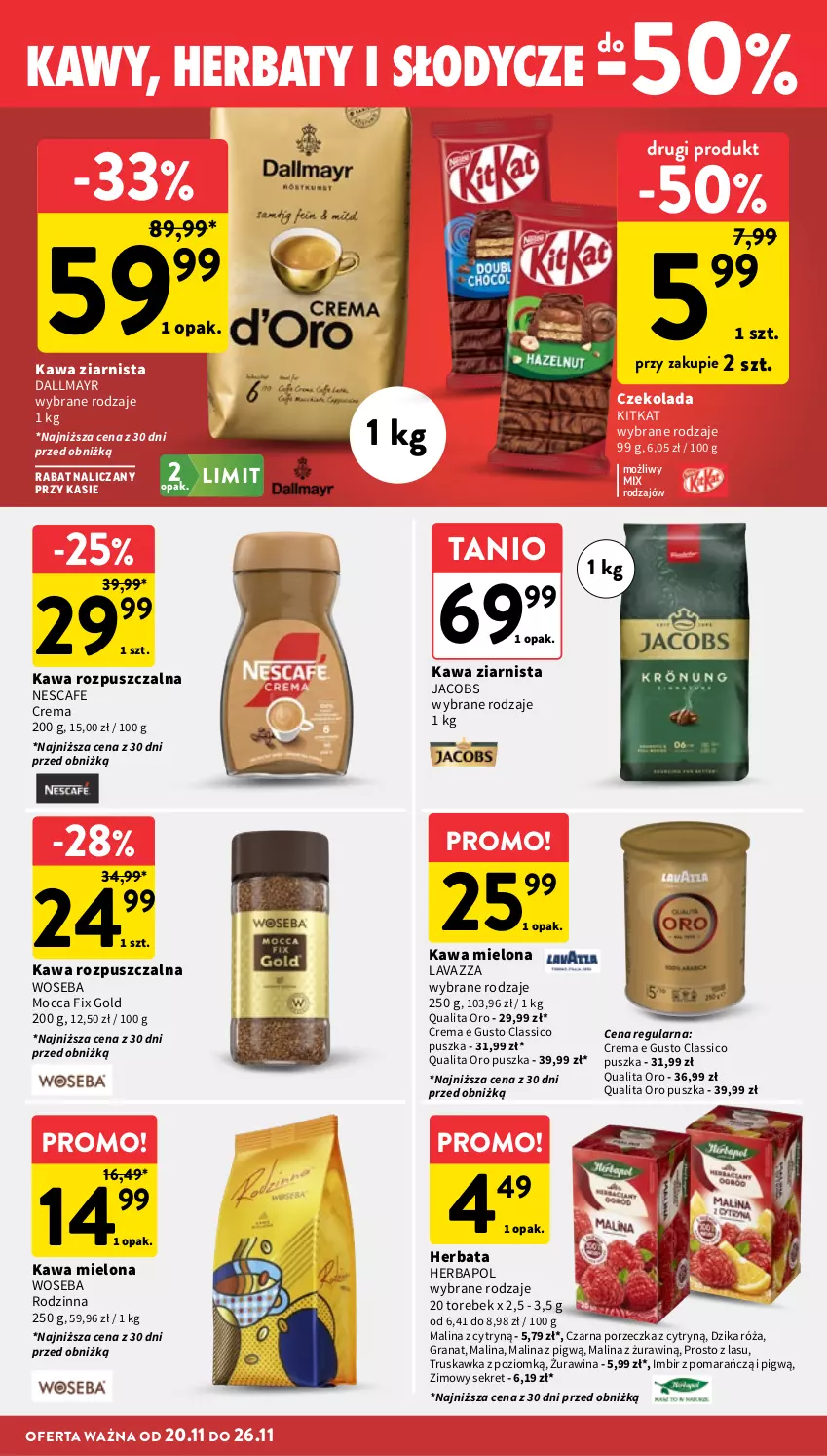 Gazetka promocyjna Intermarche - Gazetka promocyjna - ważna 20.11 do 26.11.2025 - strona 32 - produkty: Czekolada, Dallmayr, Dzika róża, Gra, Granat, Herbapol, Herbata, Imbir, Jacobs, Kawa, Kawa mielona, Kawa rozpuszczalna, Kawa ziarnista, Kret, Lavazza, Mocca Fix Gold, Por, Róża, Woseba