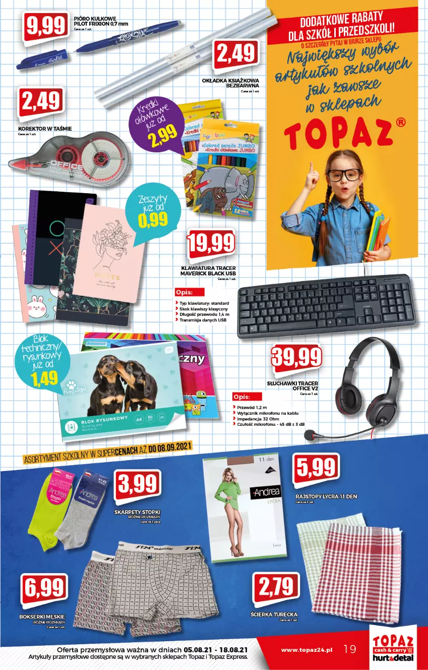 Gazetka promocyjna Topaz - Gazetka - ważna 12.08 do 18.08.2021 - strona 19 - produkty: Acer, Klawiatura, Lack, Mikrofon, Przewód, Słuchawki, Top, Tran