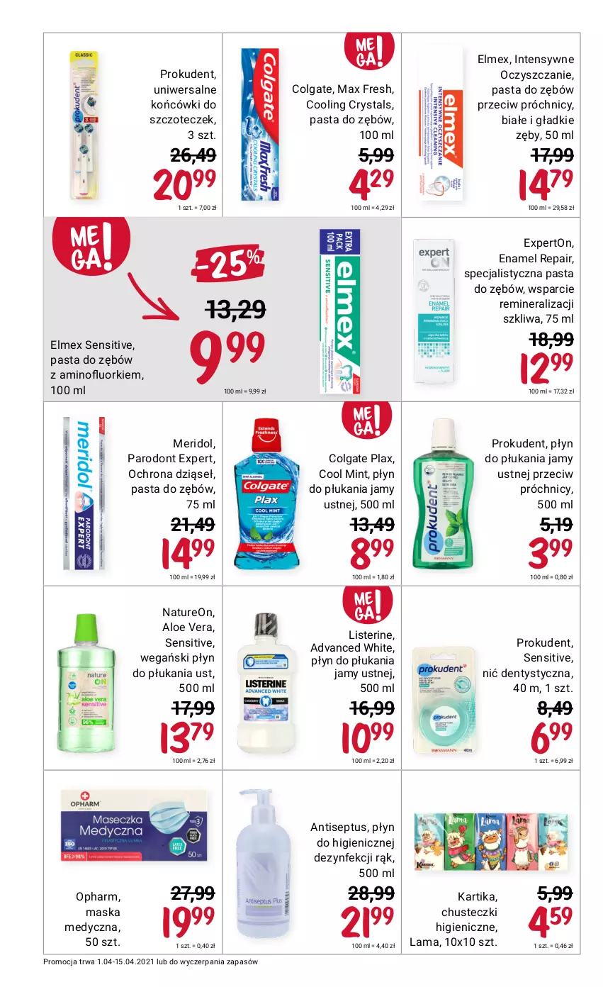 Gazetka promocyjna Rossmann - Kwiecień I - ważna 01.04 do 15.04.2021 - strona 6 - produkty: Aloe vera, Chusteczki, Colgate, Elmex, LG, Listerine, Maska, Maska medyczna, Nić dentystyczna, Pasta do zębów, Płyn do płukania, Płyn do płukania jamy ustnej, Prokudent