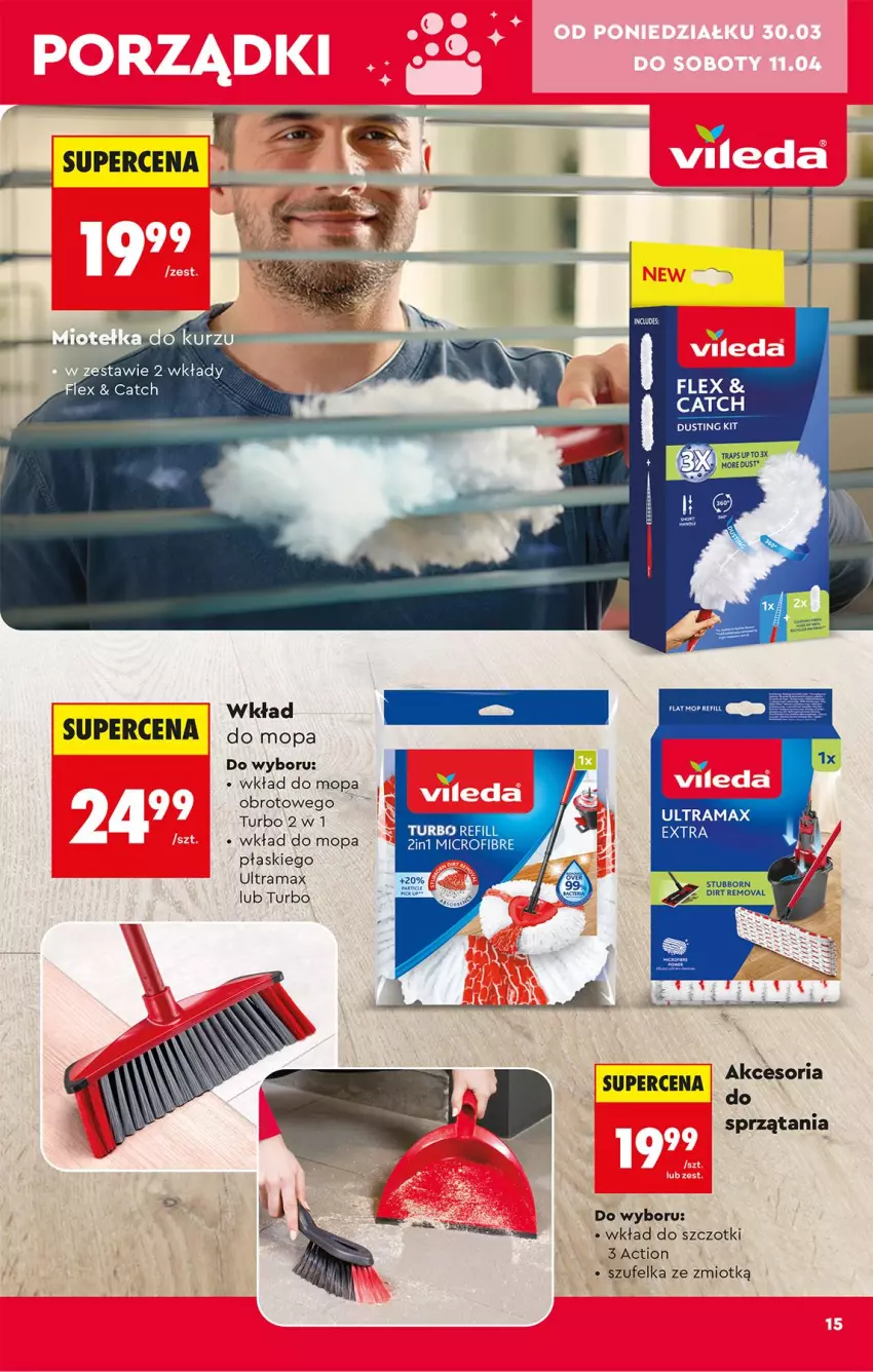 Gazetka promocyjna Biedronka - Okazje Tygodnia - ważna 28.03 do 11.04.2026 - strona 15 - produkty: Mop, Rama, Szufelka, Wkład do mopa