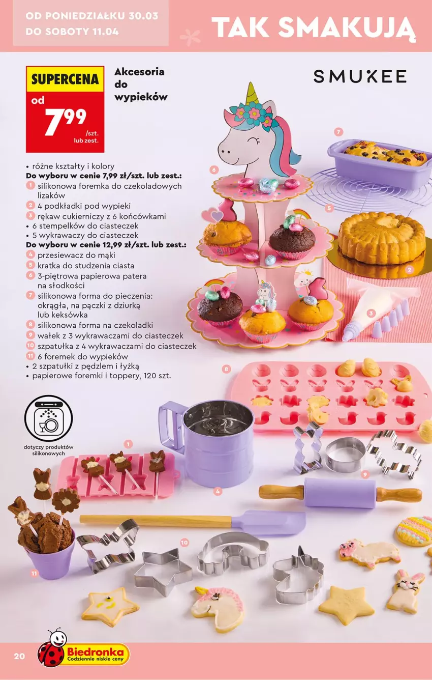 Gazetka promocyjna Biedronka - Okazje Tygodnia - ważna 28.03 do 11.04.2026 - strona 20 - produkty: Cukier, Foremki, Forma do pieczenia, Keksówka, Papier, Piec, Podkład, Szpatułka, Tera, Top, Wałek