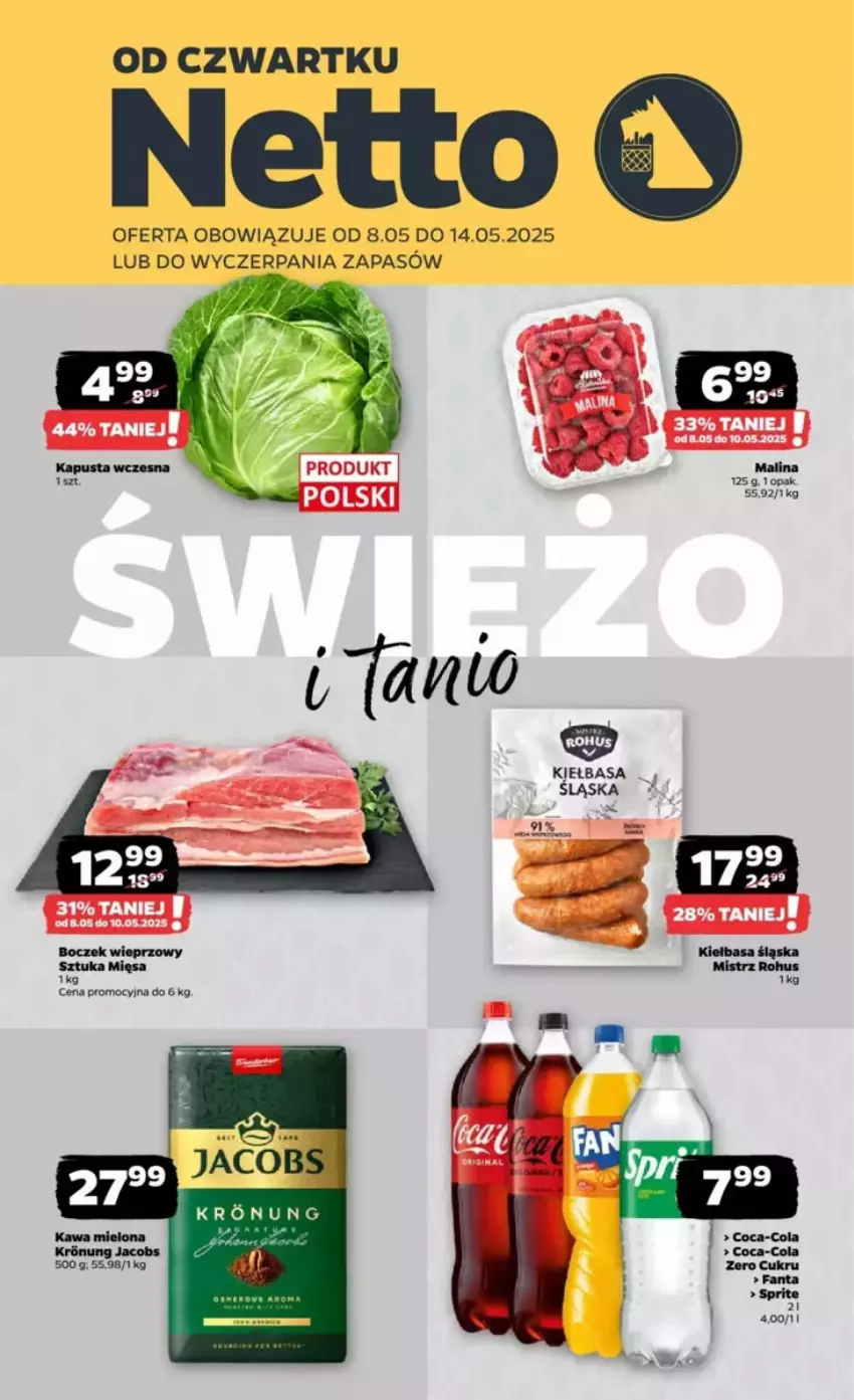Gazetka promocyjna Netto - ważna 08.05 do 14.05.2025 - strona 1 - produkty: Boczek, Boczek wieprzowy, Kawa, Kawa mielona, Kiełbasa, Kiełbasa śląska