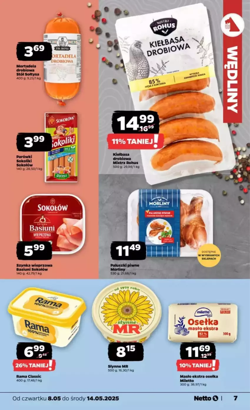 Gazetka promocyjna Netto - ważna 08.05 do 14.05.2025 - strona 25 - produkty: Masło, Parówki, Parówki sokoliki, Rama, Słynne, Sok, Sokołów