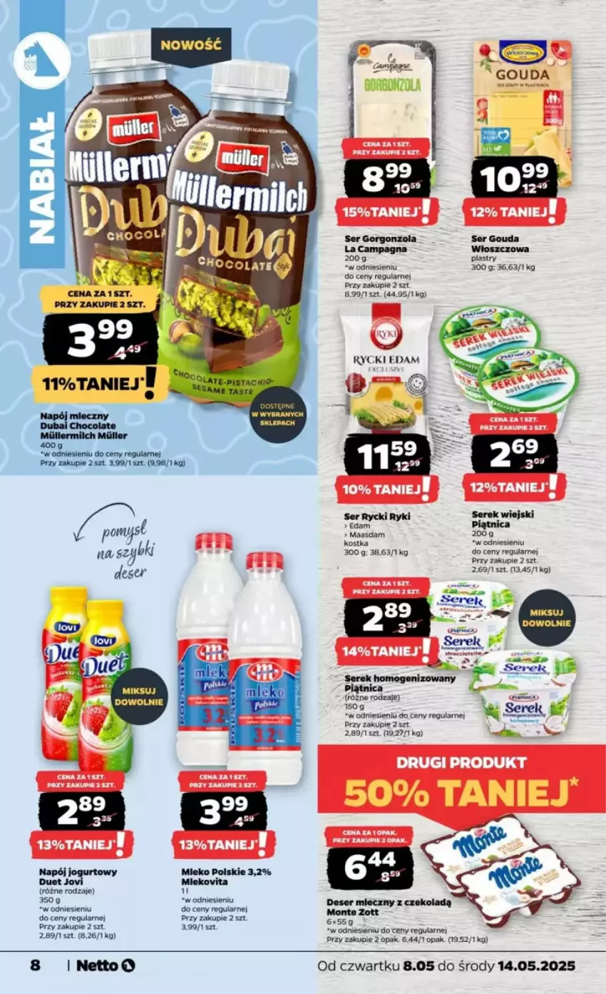 Gazetka promocyjna Netto - ważna 08.05 do 14.05.2025 - strona 26 - produkty: Deser, Edam, Gorgonzola, Gouda, Jogurt, Napój, Napój jogurtowy, Piątnica, Ser, Serek, Serek wiejski