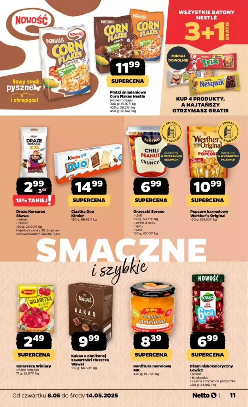 Gazetka promocyjna Netto - ważna 08.05 do 14.05.2025 - strona 3 - produkty: Ciastka, Danio, Fa, Gala, Galaretka, Gin, Gra, Kinder, Konfitura, Orzeszki, Popcorn, Por, Ser, Wawel, Winiary