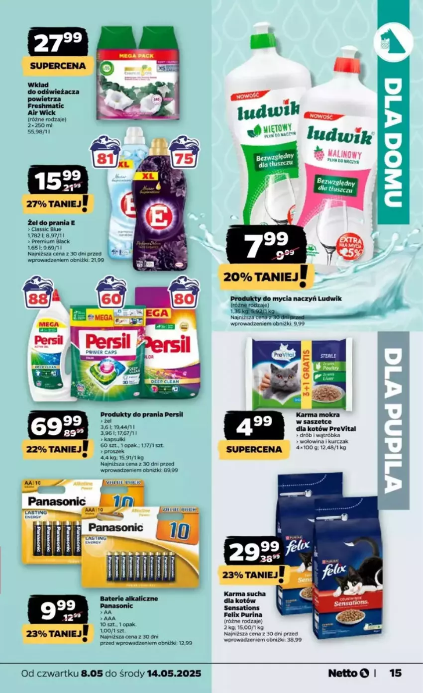 Gazetka promocyjna Netto - ważna 08.05 do 14.05.2025 - strona 7 - produkty: Air Wick, Baterie alkaliczne, Do mycia naczyń, Drób, Felix, Lack, Ludwik, Panasonic, Pur, Purina, Sati
