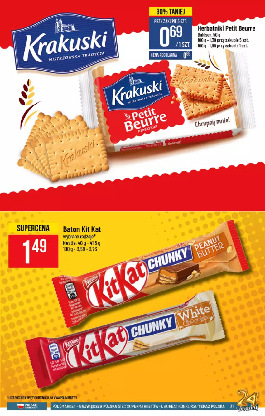 Gazetka promocyjna PoloMarket - Gazetka pomocyjna - ważna 20.10 do 26.10.2021 - strona 31 - produkty: Baton, Herbatniki, Herbatniki Petit Beurre, Kit Kat, Laur, Tera