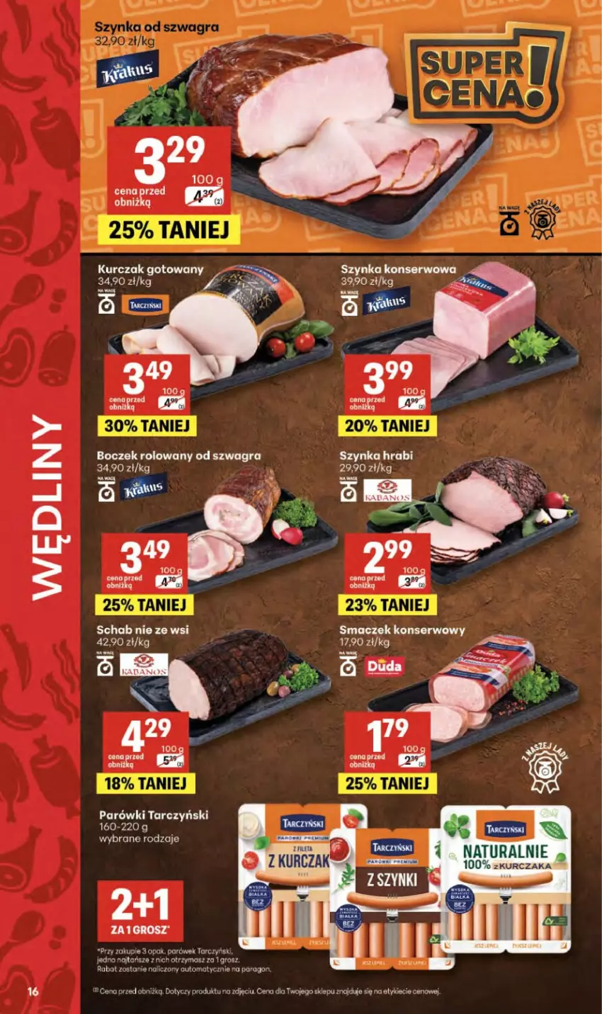 Gazetka promocyjna Delikatesy Centrum - Franczyza DC17 Czwartek - ważna 23.04 do 29.04.2026 - strona 16 - produkty: Boczek, Fa, Gra, Kurczak, Kurczak gotowany, Parówki, Ser, Szynka, Szynka konserwowa, Tarczyński