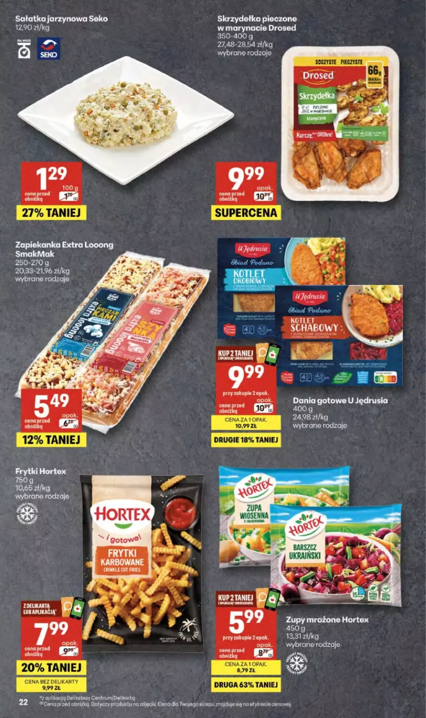 Gazetka promocyjna Delikatesy Centrum - Franczyza DC17 Czwartek - ważna 23.04 do 29.04.2026 - strona 22 - produkty: Frytki, Hortex, Kotlet, Piec, Sałat, Sałatka, SEKO, Skrzydełka pieczone
