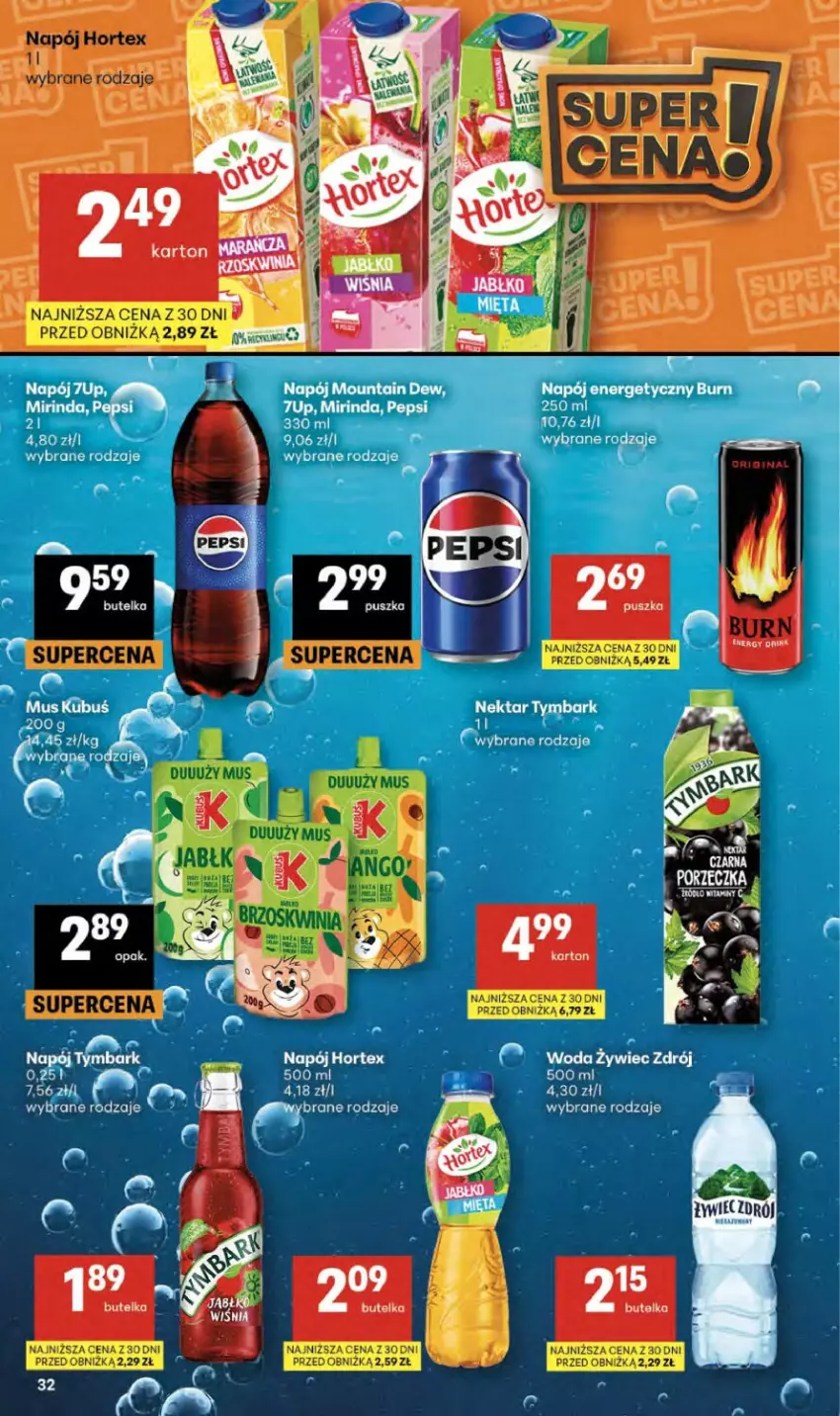 Gazetka promocyjna Delikatesy Centrum - Franczyza DC17 Czwartek - ważna 23.04 do 29.04.2026 - strona 32 - produkty: 7up, Hortex, Kubuś, Mirinda, Mus, Napój, Napój energetyczny, Nektar, Pepsi, Tymbark