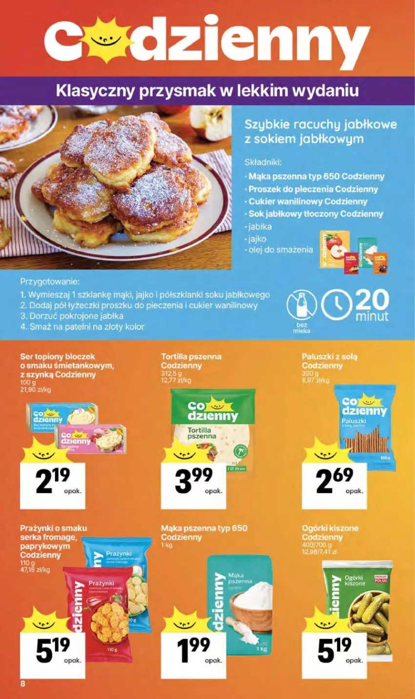 Gazetka promocyjna Delikatesy Centrum - Franczyza DC17 Czwartek - ważna 23.04 do 29.04.2026 - strona 8 - produkty: Cukier, Cukier wanilinowy, Jabłka, Mąka, Mąka pszenna, Olej, Piec, Proszek do pieczenia, Sok, Sok jabłkowy, Tortilla