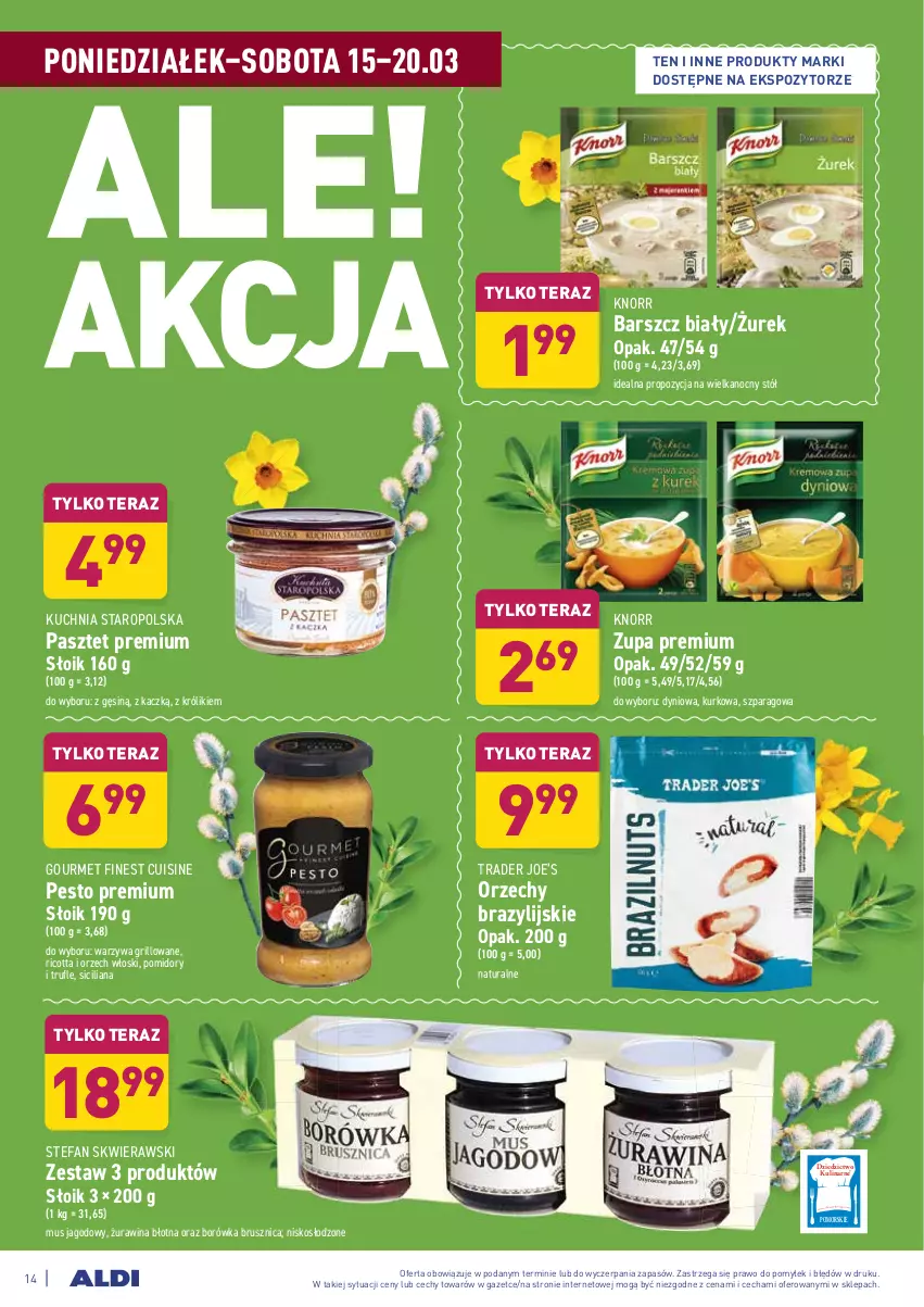 Gazetka promocyjna Aldi - ALE! CENA w ALDI - ważna 15.03 do 27.03.2021 - strona 16 - produkty: Borówka, Borówka brusznica, Fa, Grill, Knorr, Królik, Kuchnia, Kuchnia Staropolska, Mus, Pasztet, Pesto, Pomidory, Ricotta, Stół, Tera, Warzywa, Zupa