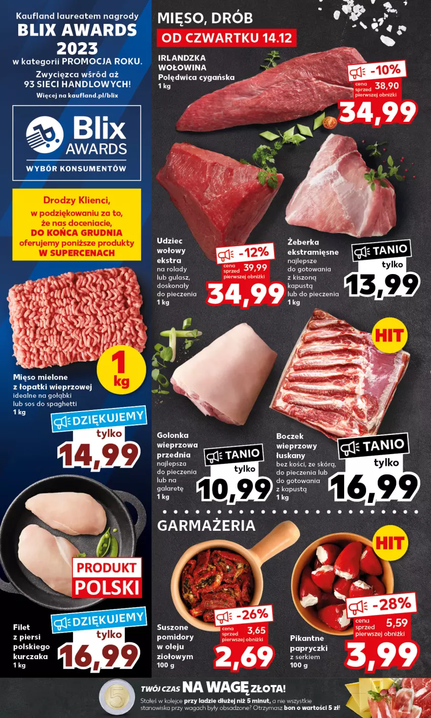 Gazetka promocyjna Kaufland - Mocny Start - ważna 18.12 do 19.12.2023 - strona 12 - produkty: Boczek, Drób, Kapustą, Kurczak, Laur, Mięso, Mięso mielone, Olej, Piec, Ser, Sos, Spaghetti, Waga, Wołowina