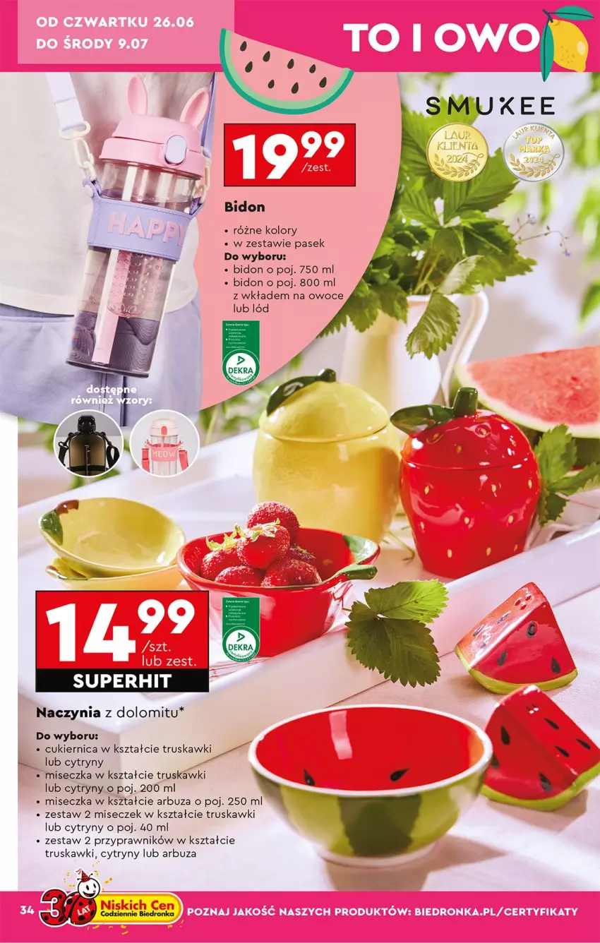 Gazetka promocyjna Biedronka - Okazje Tygodnia - ważna 23.06 do 05.07.2025 - strona 34 - produkty: Arbuz, Cukier, Cytryny, Miseczka, Owoce, Pasek, Truskawki