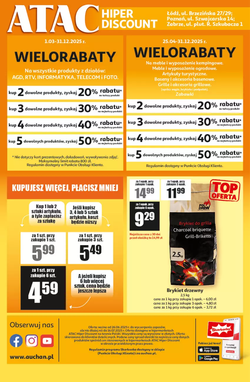 Gazetka promocyjna Auchan - ATAC Hiper Discount - ważna 26.06 do 16.07.2025 - strona 4 - produkty: Brykiet drzewny, Gra, Grill, Koc, Kosz, LG, Ser, Tera