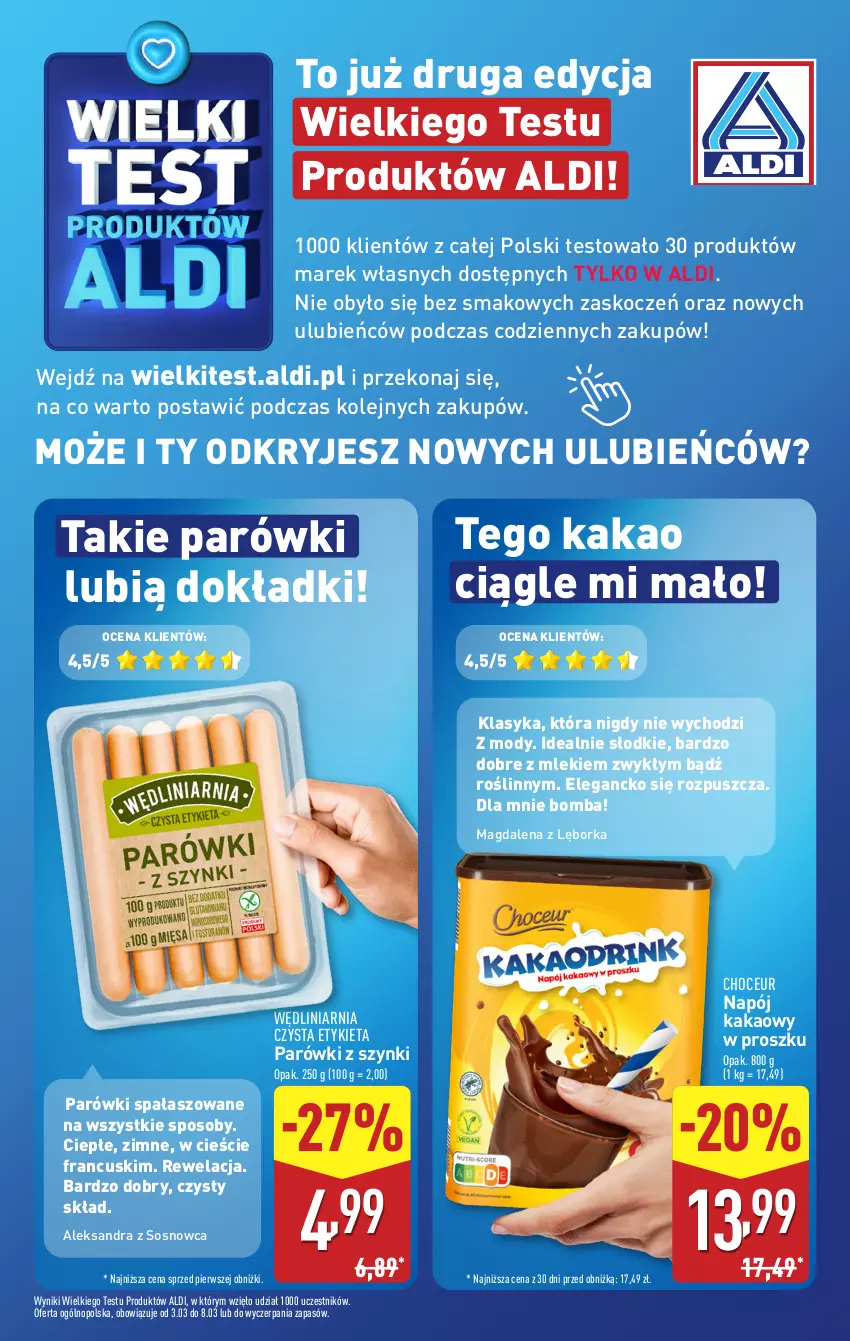 Gazetka promocyjna Aldi - Pełna oferta - ważna 03.03 do 08.03.2025 - strona 10 - produkty: Ba!, Kakao, Koc, Napój, Olej, Orka, Parówki, Parówki z szynki, Sos