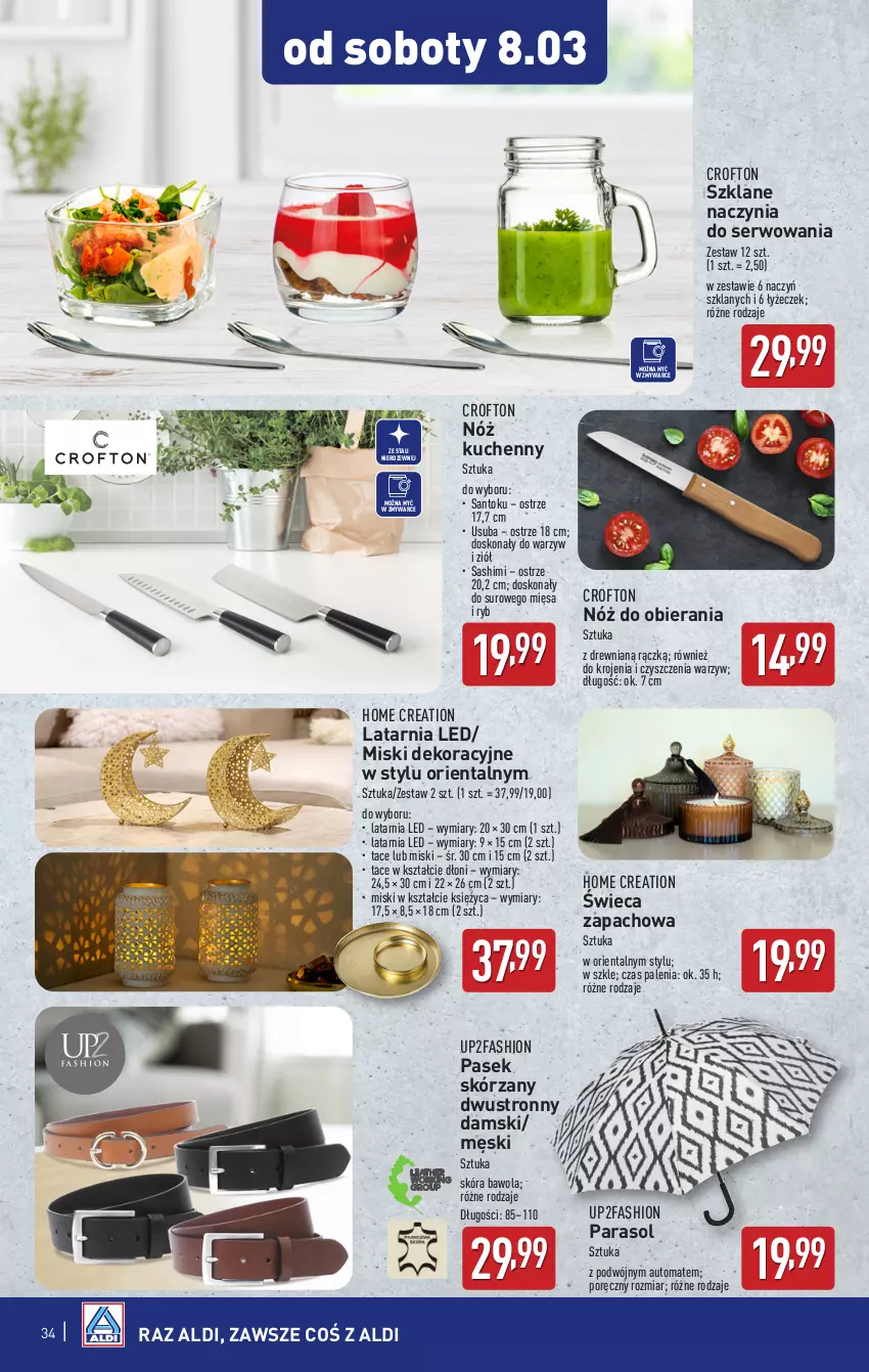 Gazetka promocyjna Aldi - Pełna oferta - ważna 03.03 do 08.03.2025 - strona 34 - produkty: Fa, Latarnia, Parasol, Pasek, Por, Ser, Szklane naczynia