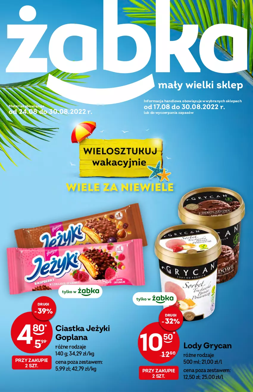 Gazetka promocyjna Żabka - ważna 24.08 do 30.08.2022 - strona 1 - produkty: Ciastka, Goplana, Gry, Jeżyki, LANA, Lody