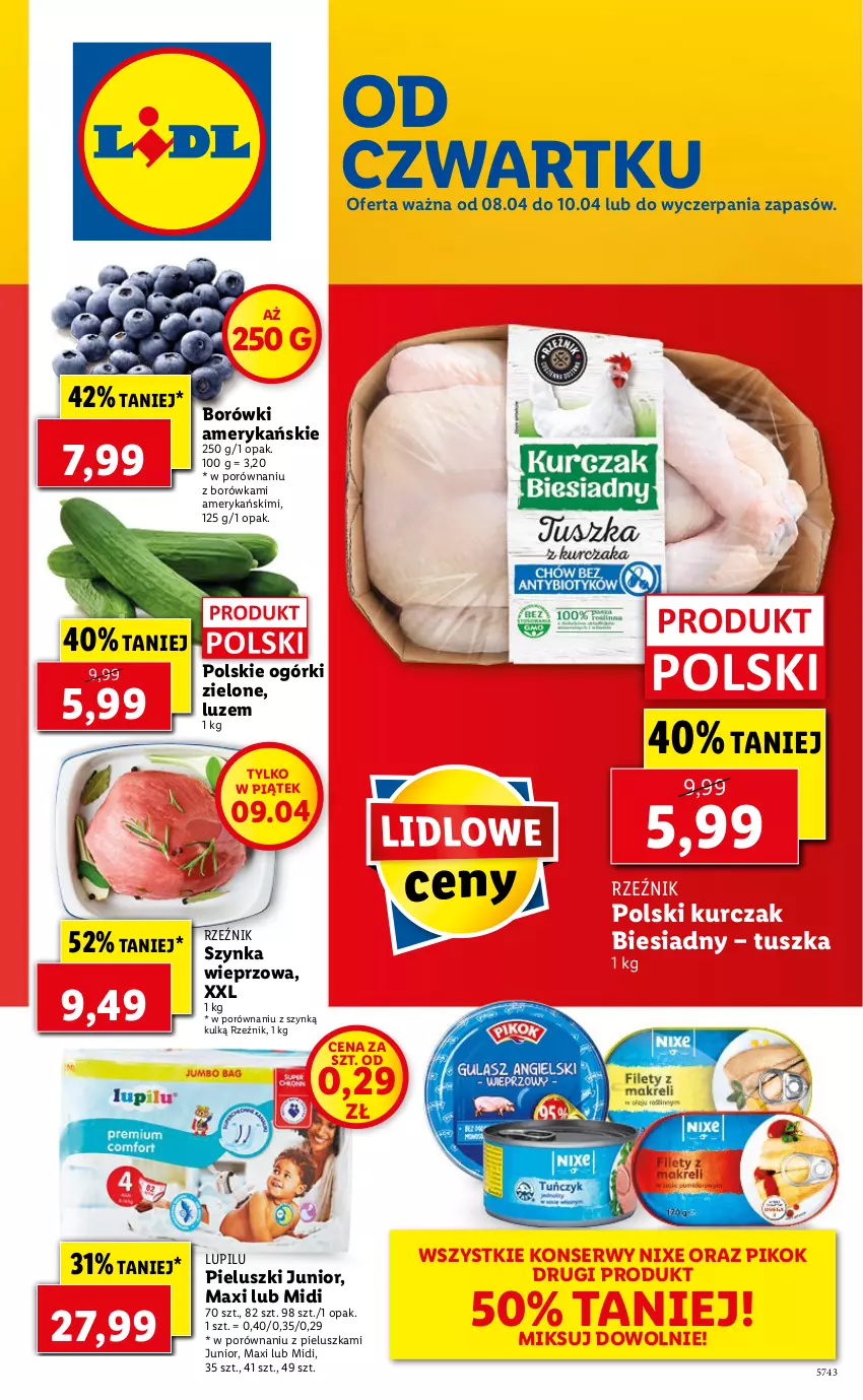 Gazetka promocyjna Lidl - GAZETKA - ważna 08.04 do 10.04.2021 - strona 1 - produkty: Borówka, Kurczak, PIKOK, Por, Ser, Szynka, Szynka wieprzowa, Tusz