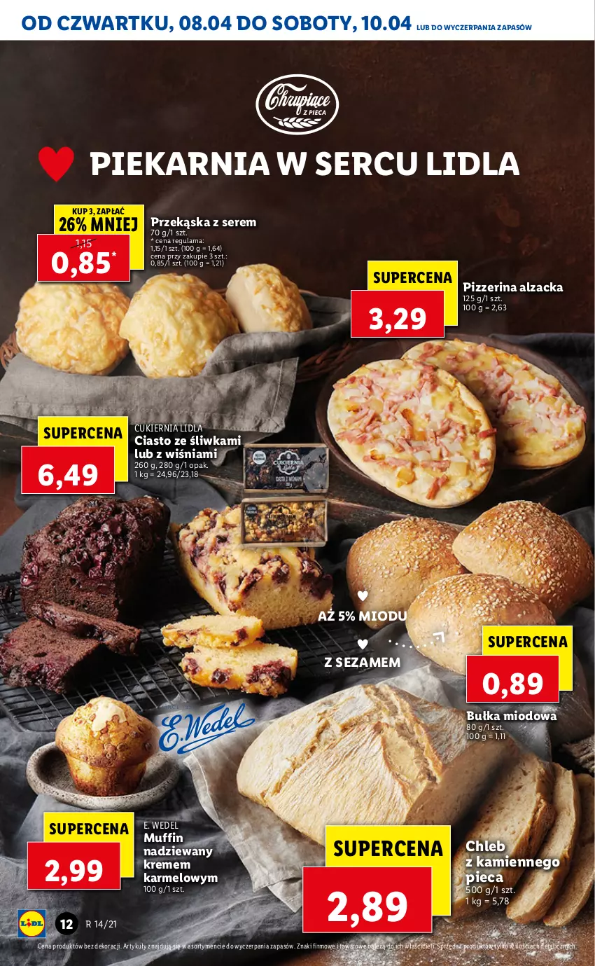 Gazetka promocyjna Lidl - GAZETKA - ważna 08.04 do 10.04.2021 - strona 12 - produkty: Bułka, Chleb, Cukier, E. Wedel, Piec, Pizzerina, Ser, Sezam