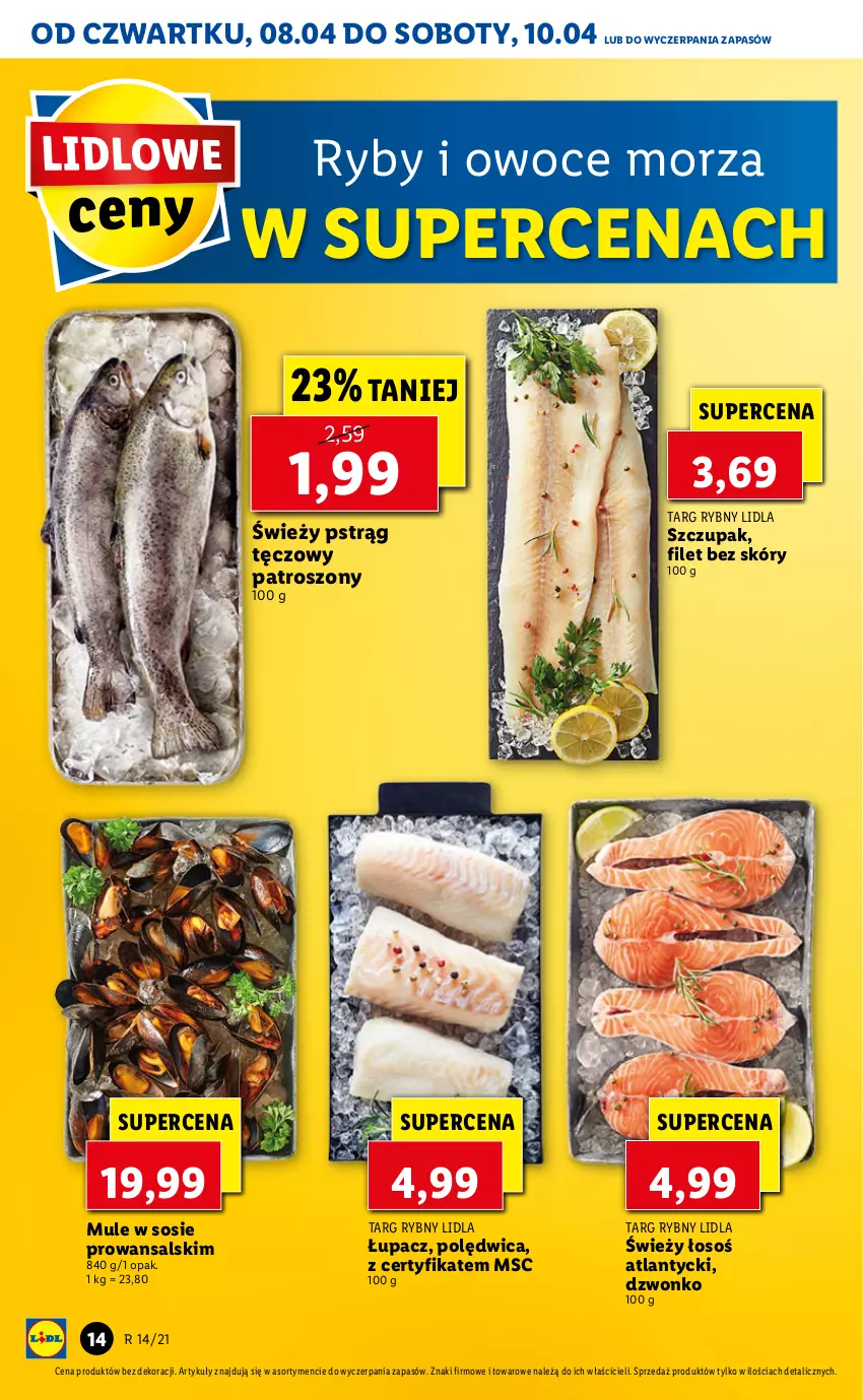 Gazetka promocyjna Lidl - GAZETKA - ważna 08.04 do 10.04.2021 - strona 14 - produkty: Mule, Owoce, Owoce morza, Polędwica, Pstrąg, Pstrąg tęczowy, Ryby i owoce morza, Sos, Zupa