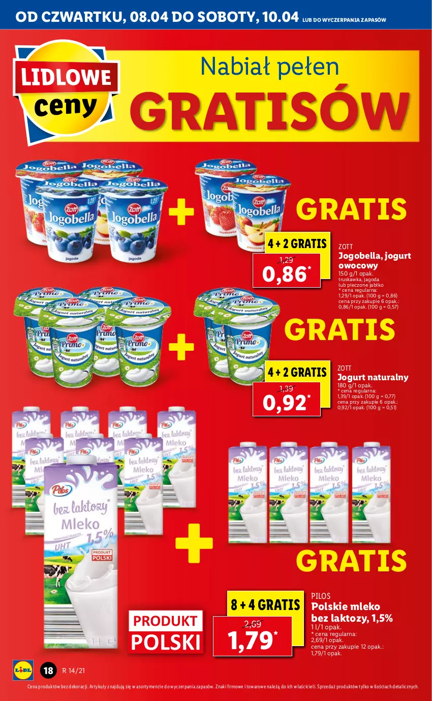 Gazetka promocyjna Lidl - GAZETKA - ważna 08.04 do 10.04.2021 - strona 18 - produkty: Bell, Bella, Gra, Jogobella, Jogurt, Jogurt naturalny, Jogurt owocowy, Mleko, Mleko bez laktozy, Piec, Pilos, Zott