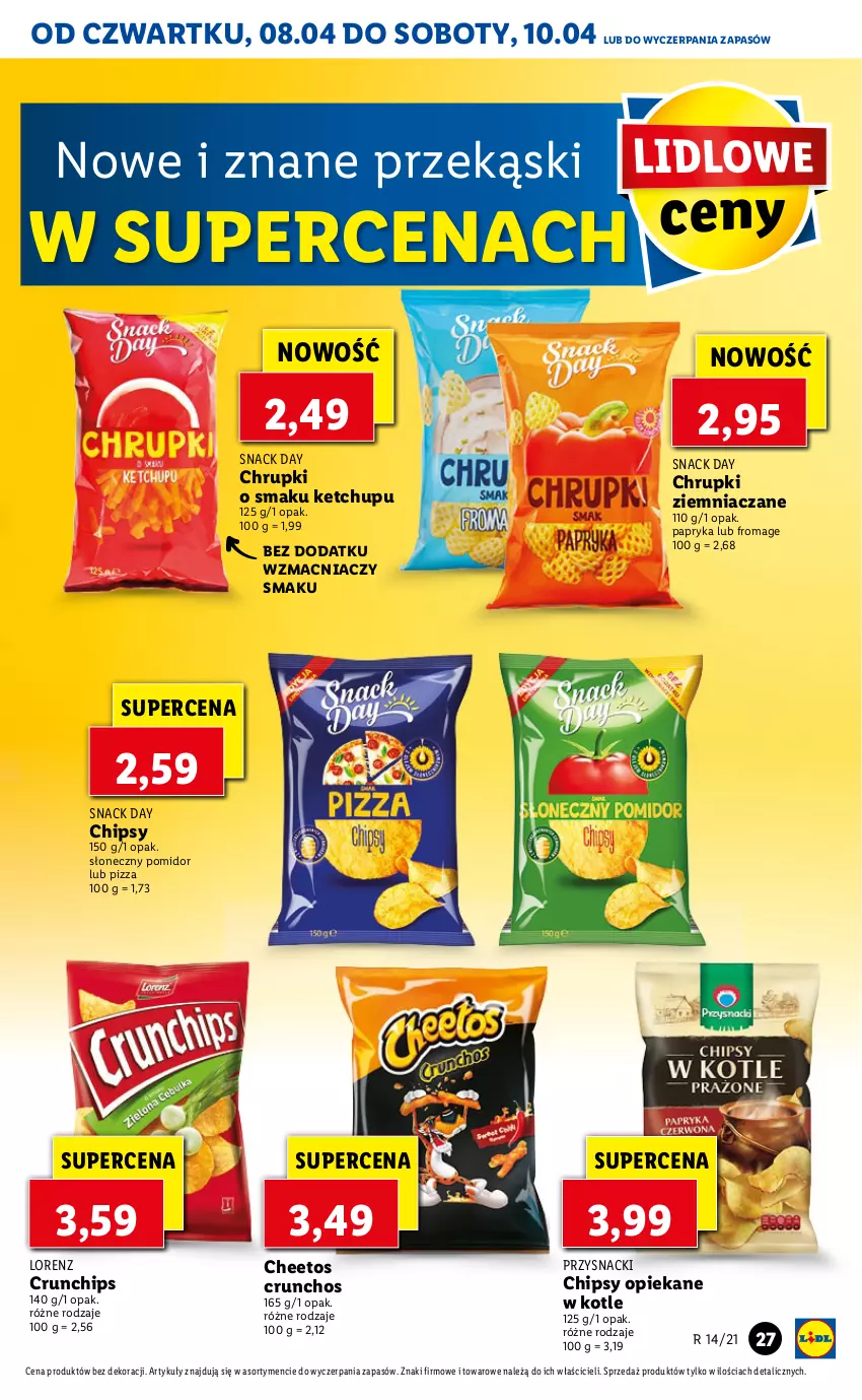 Gazetka promocyjna Lidl - GAZETKA - ważna 08.04 do 10.04.2021 - strona 27 - produkty: Cheetos, Chipsy, Chrupki, Crunchips, Ketchup, Lorenz, Papryka, Pizza, Przysnacki