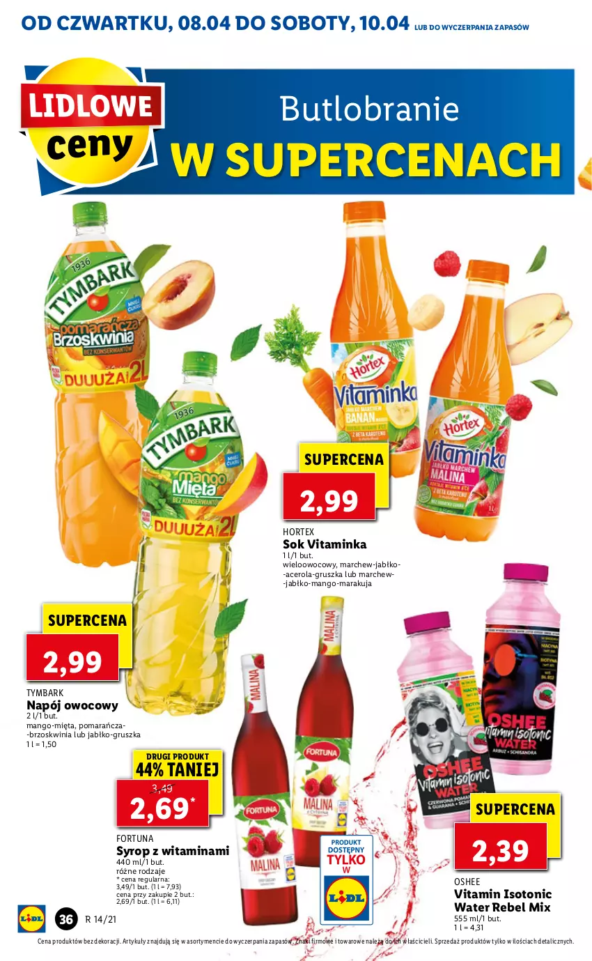 Gazetka promocyjna Lidl - GAZETKA - ważna 08.04 do 10.04.2021 - strona 36 - produkty: Acer, Fortuna, Hortex, Inka, Mango, Mięta, Napój, Oshee, Sok, Syrop, Tymbark