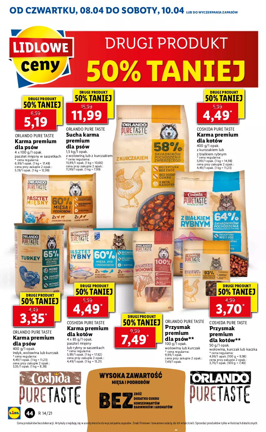 Gazetka promocyjna Lidl - GAZETKA - ważna 08.04 do 10.04.2021 - strona 44 - produkty: Kaczka, Kurczak, Pasztet, Pur, Sucha karma, Wołowina