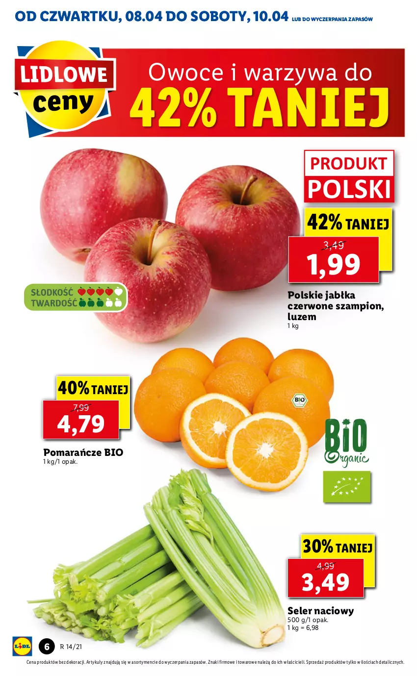 Gazetka promocyjna Lidl - GAZETKA - ważna 08.04 do 10.04.2021 - strona 6 - produkty: Jabłka, Owoce, Pomarańcze, Seler naciowy, Szampion, Warzywa