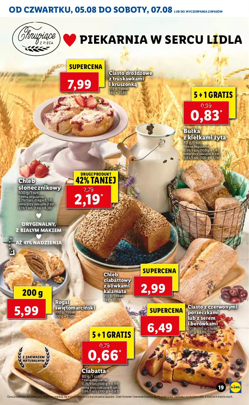 Gazetka promocyjna Lidl - GAZETKA - ważna 05.08 do 07.08.2021 - strona 19 - produkty: Borówka, Bułka, Chleb, Ciabatta, Gin, Gra, Por, Rogal, Ser