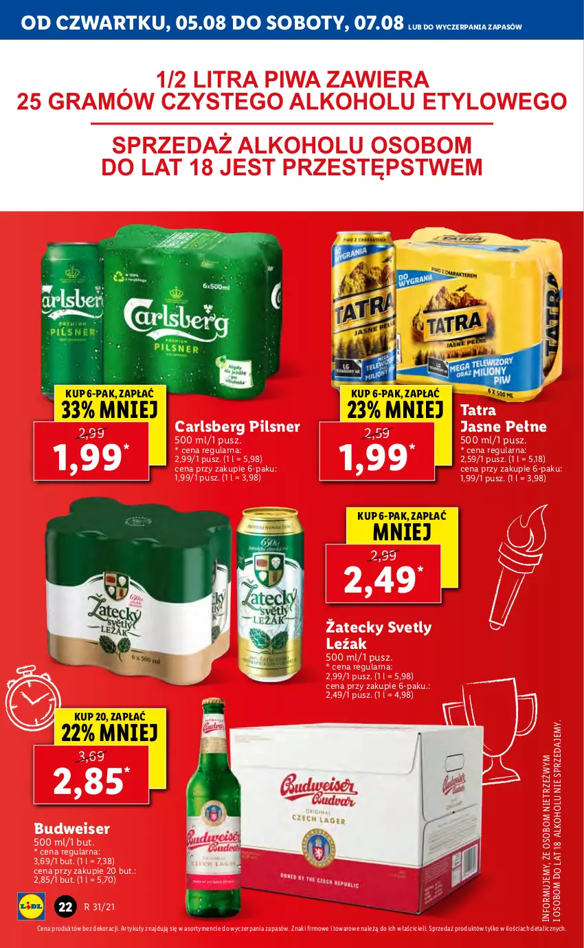 Gazetka promocyjna Lidl - GAZETKA - ważna 05.08 do 07.08.2021 - strona 22 - produkty: Carlsberg, Ser, Tatra